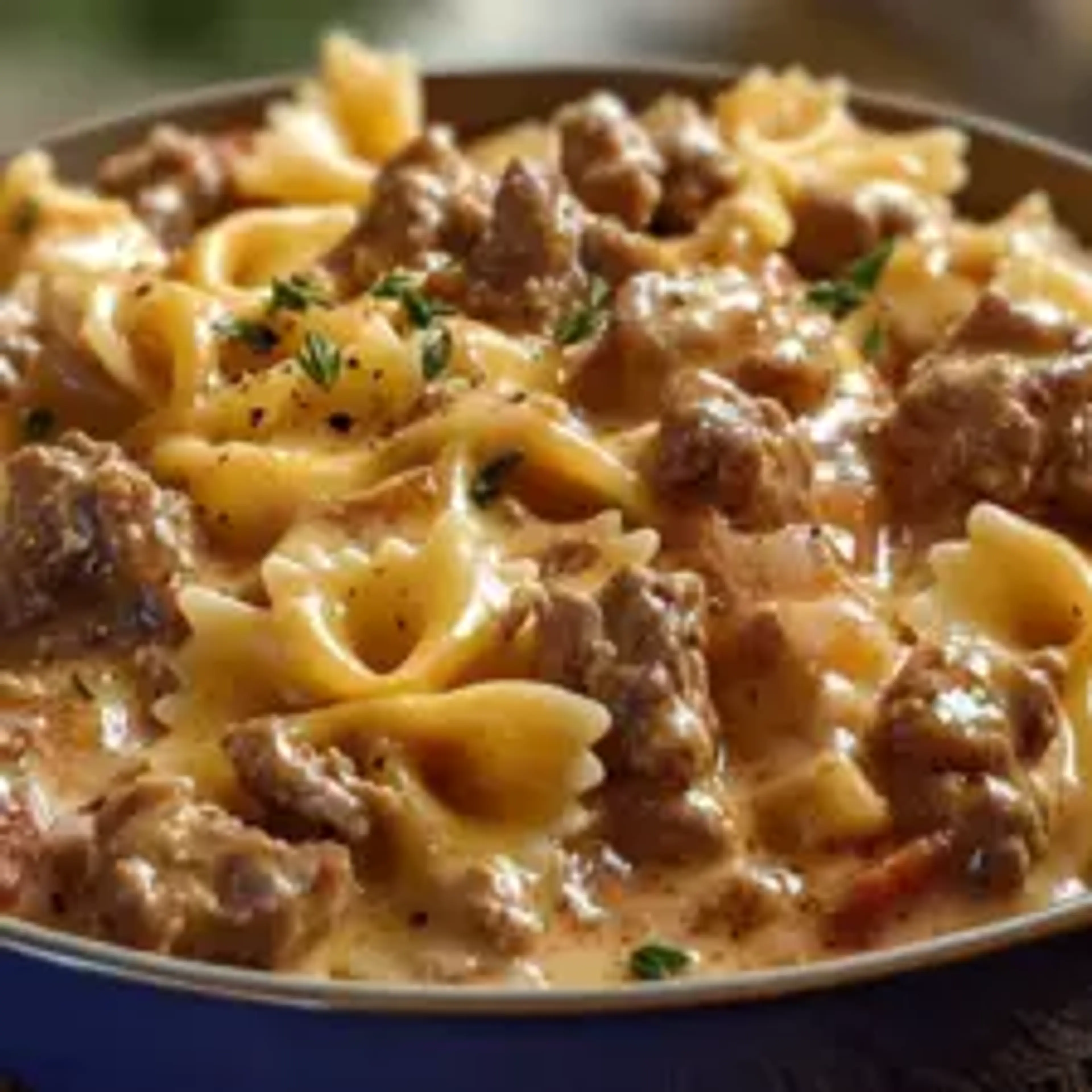 Creamy Beef and Bowtie Pasta