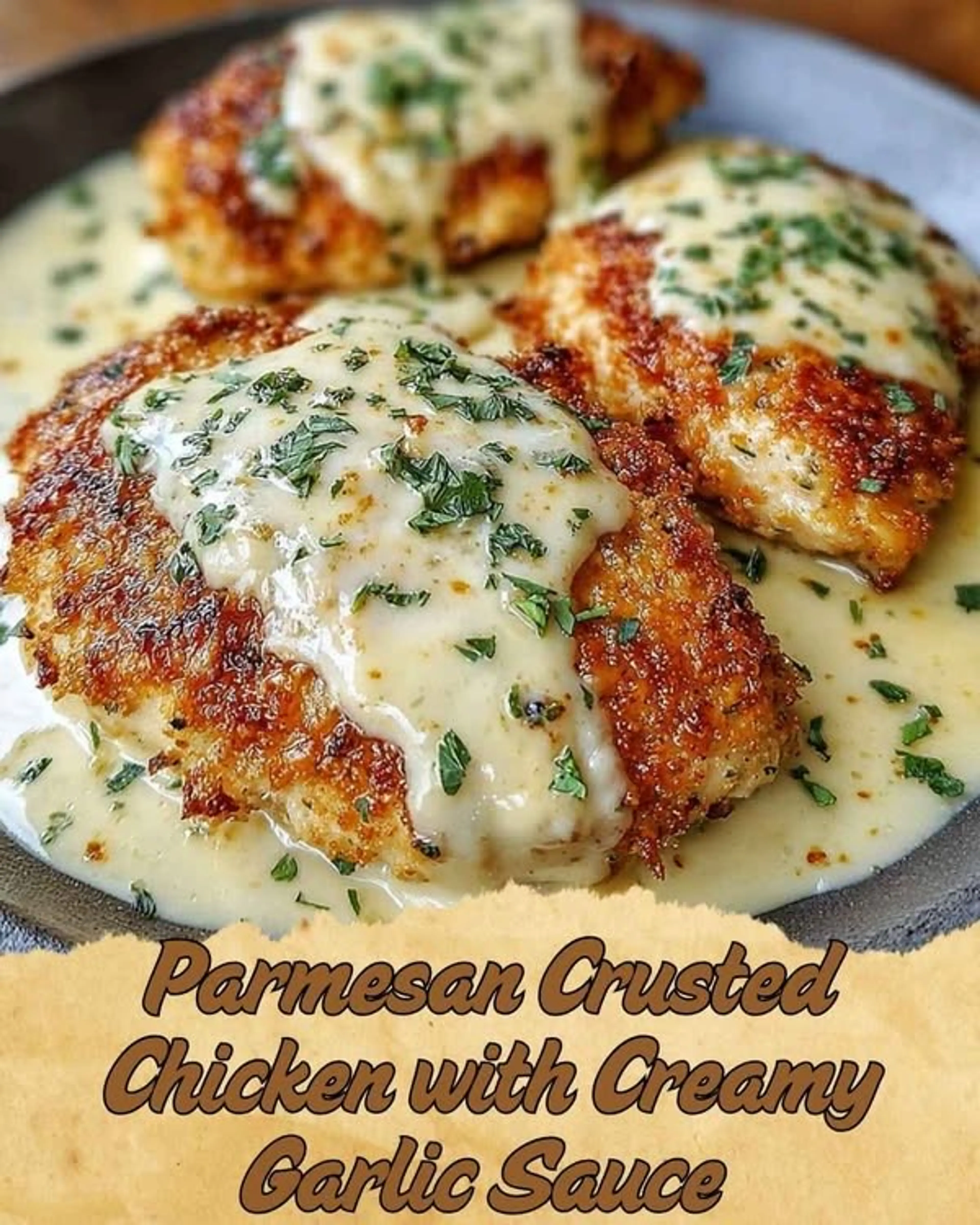 Parmesan Crusted Chicken with Creamy Garlic Sauce