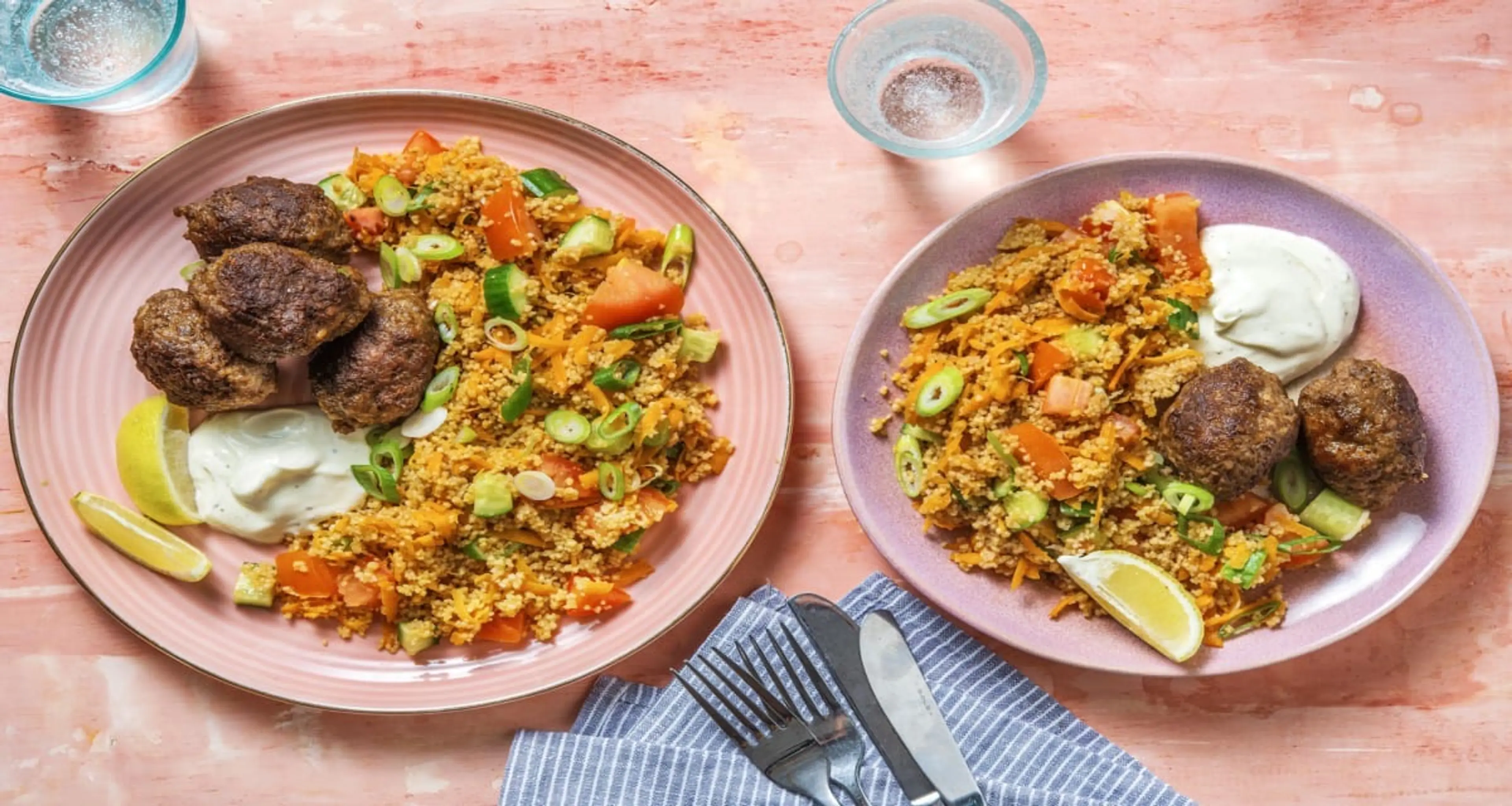 Köfte med citronsås & couscoustabbouleh