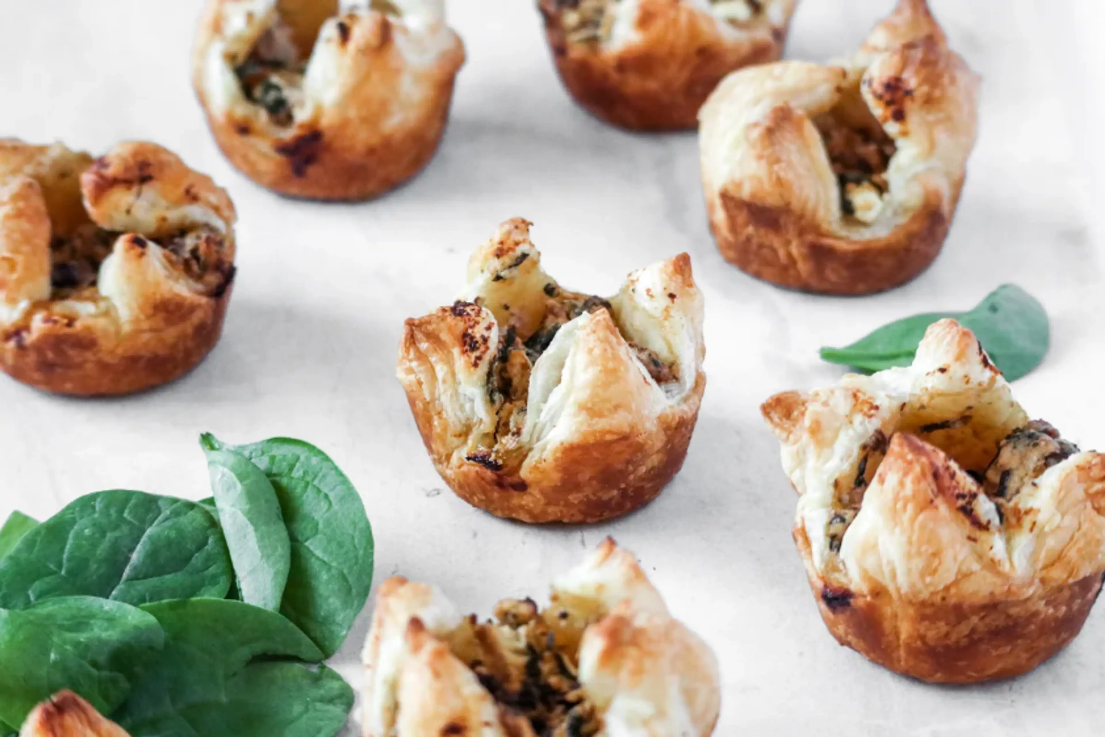 Goat Cheese, Mushroom, and Spinach Puff Pastry Bites