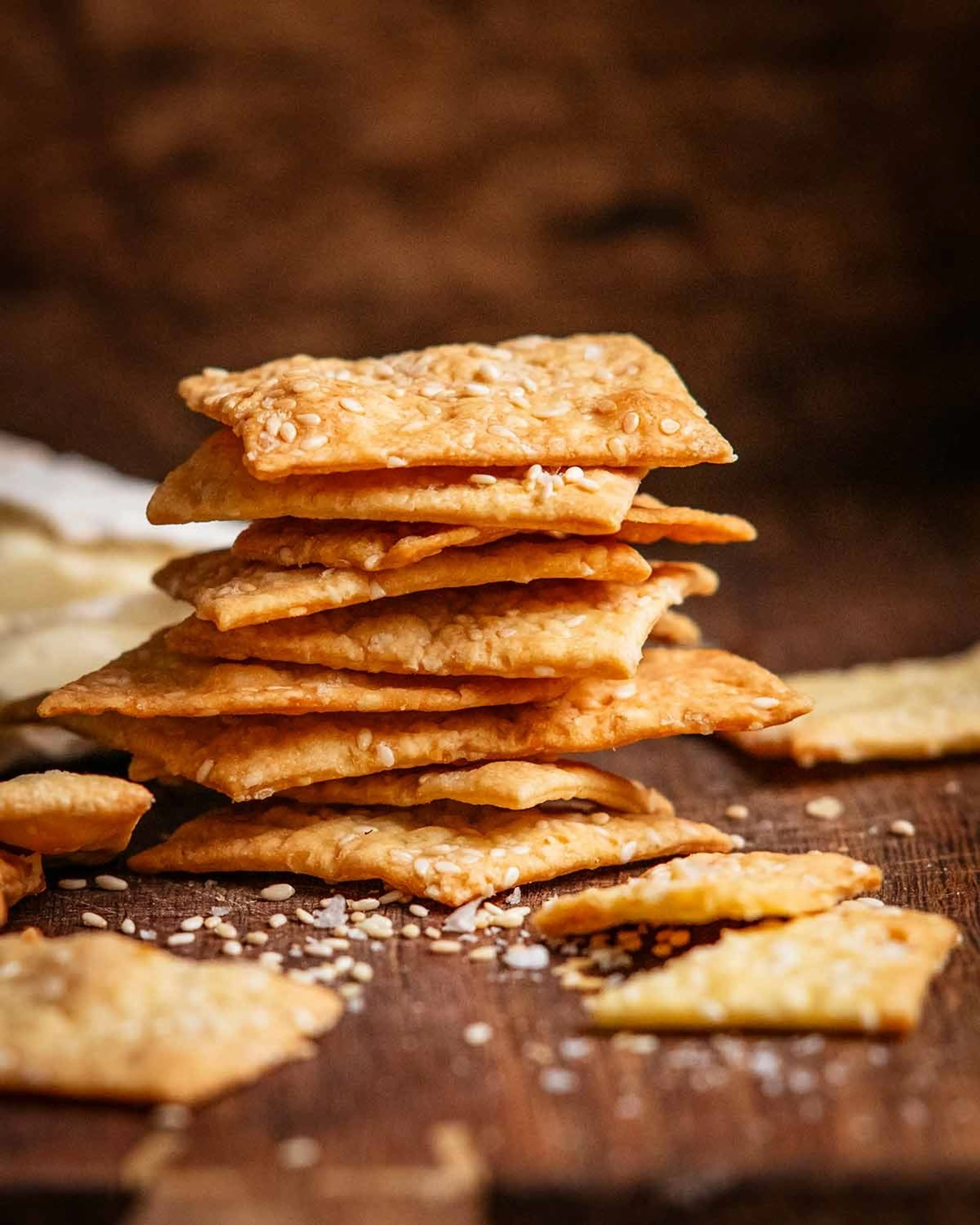 Homemade artisan crackers - sesame sea salt flavour