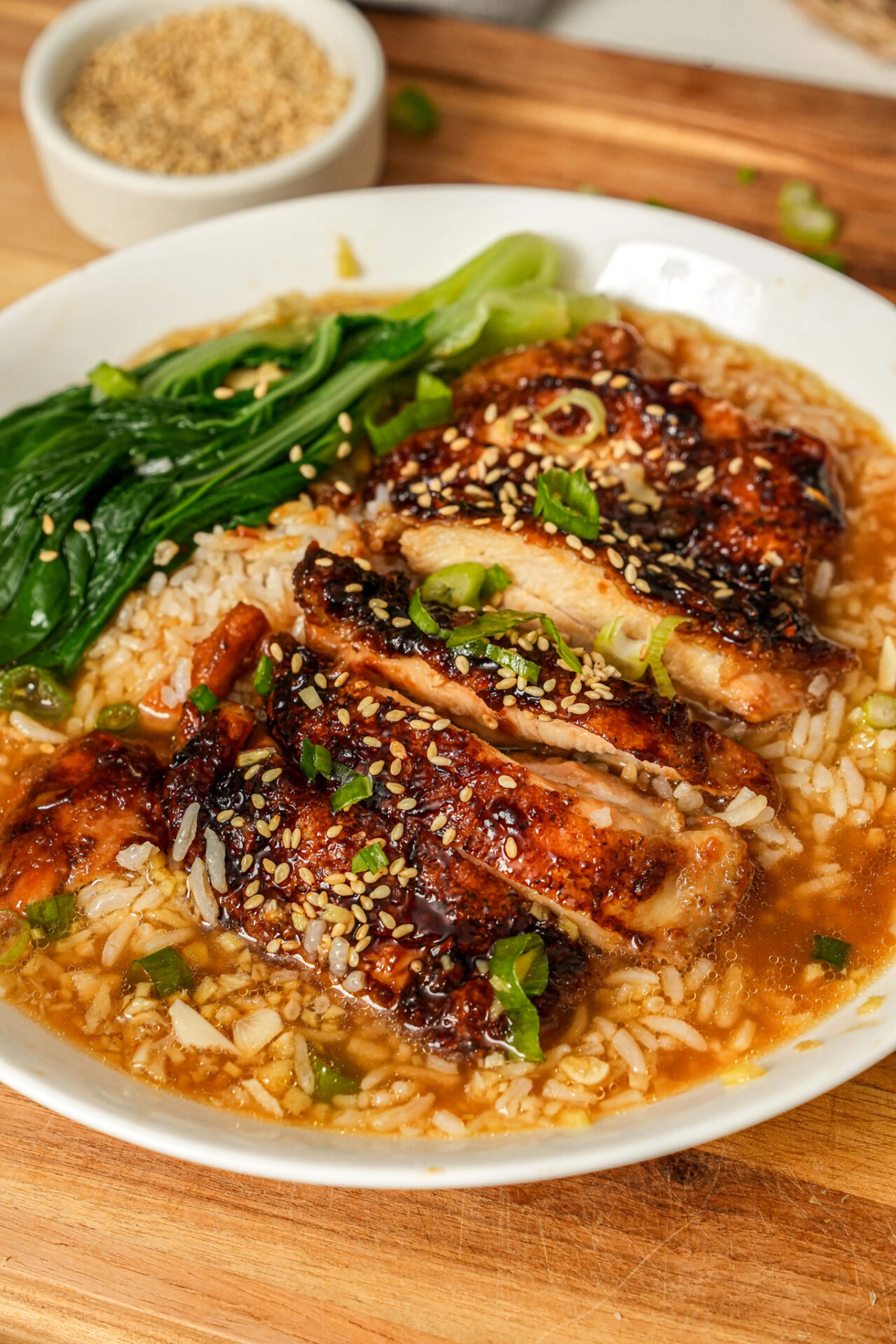 Honey Soy Glazed Chicken with Garlic Ginger Brothy Rice