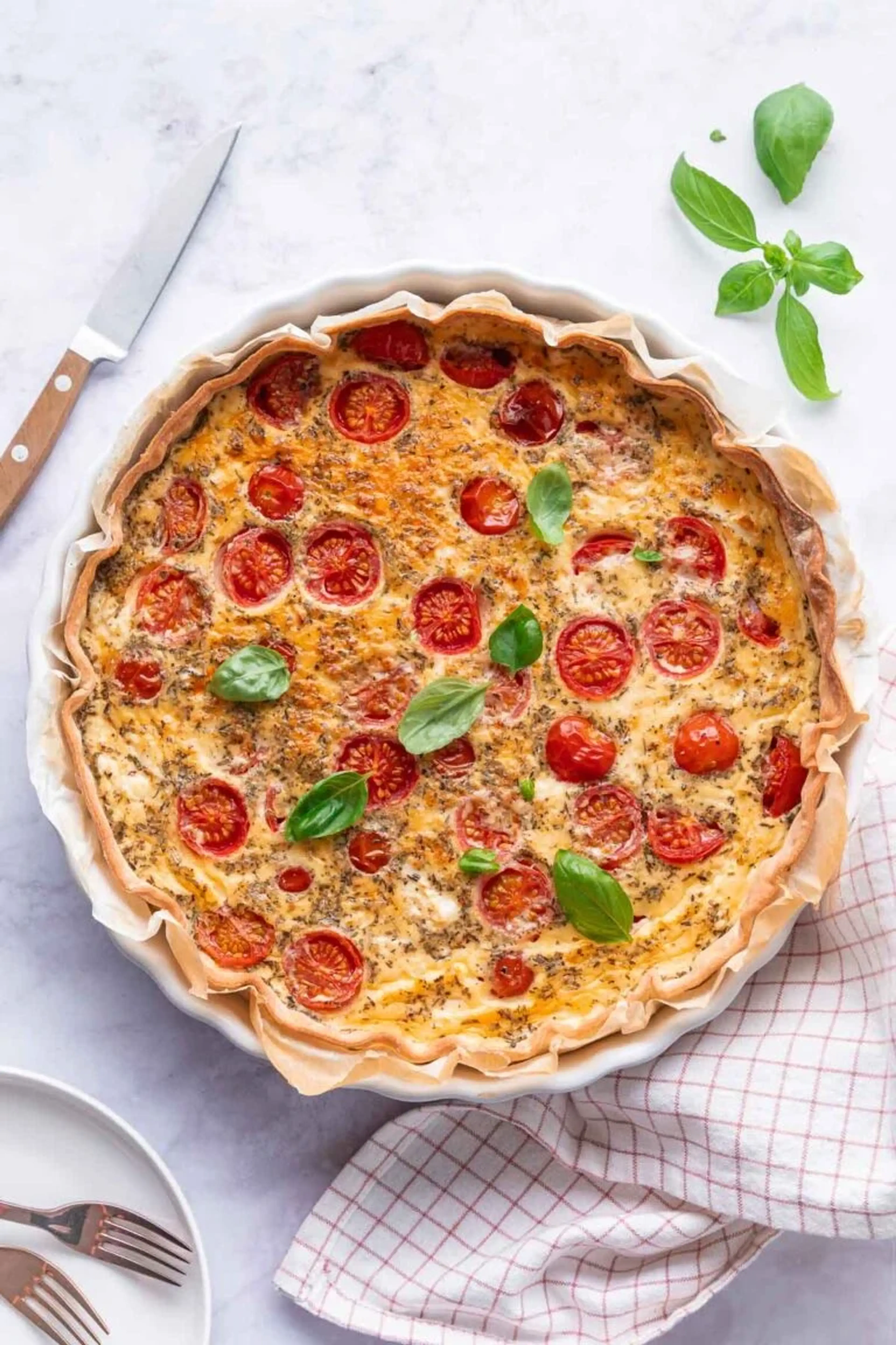 Roasted tomato, basil & parmesan quiche