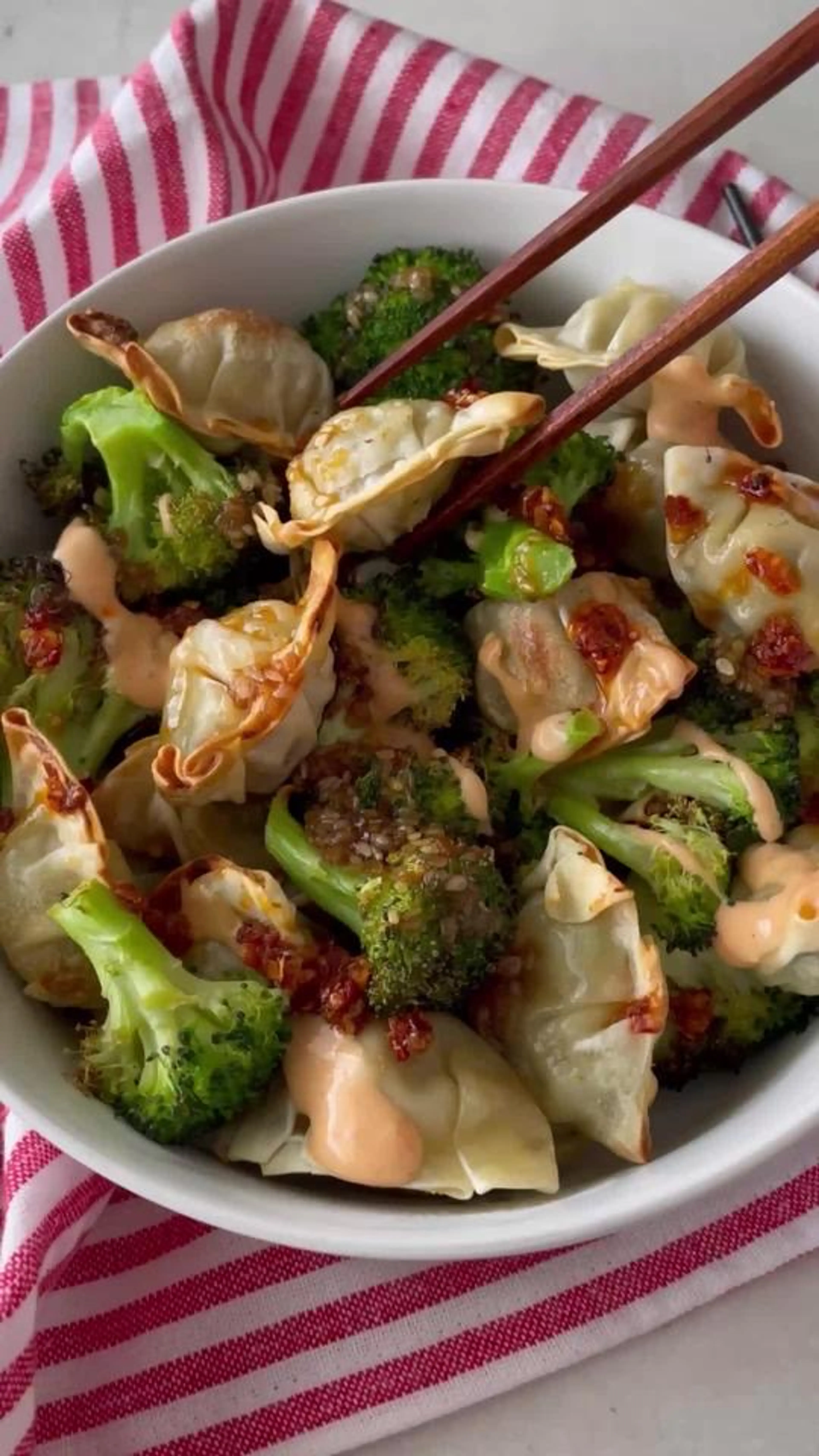 Air Fryer Broccoli + Wontons
