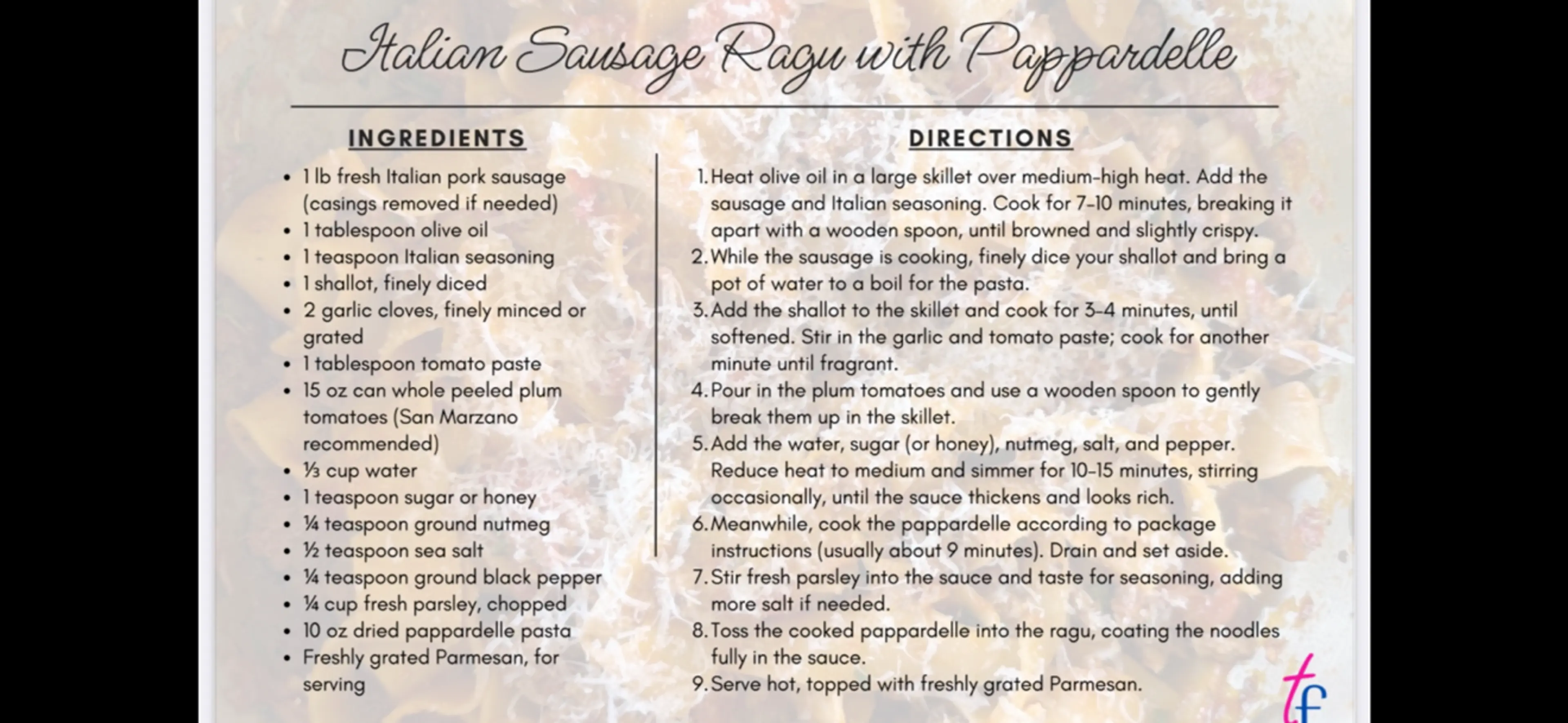 Italian  Sausage Ragu with Pappardelle