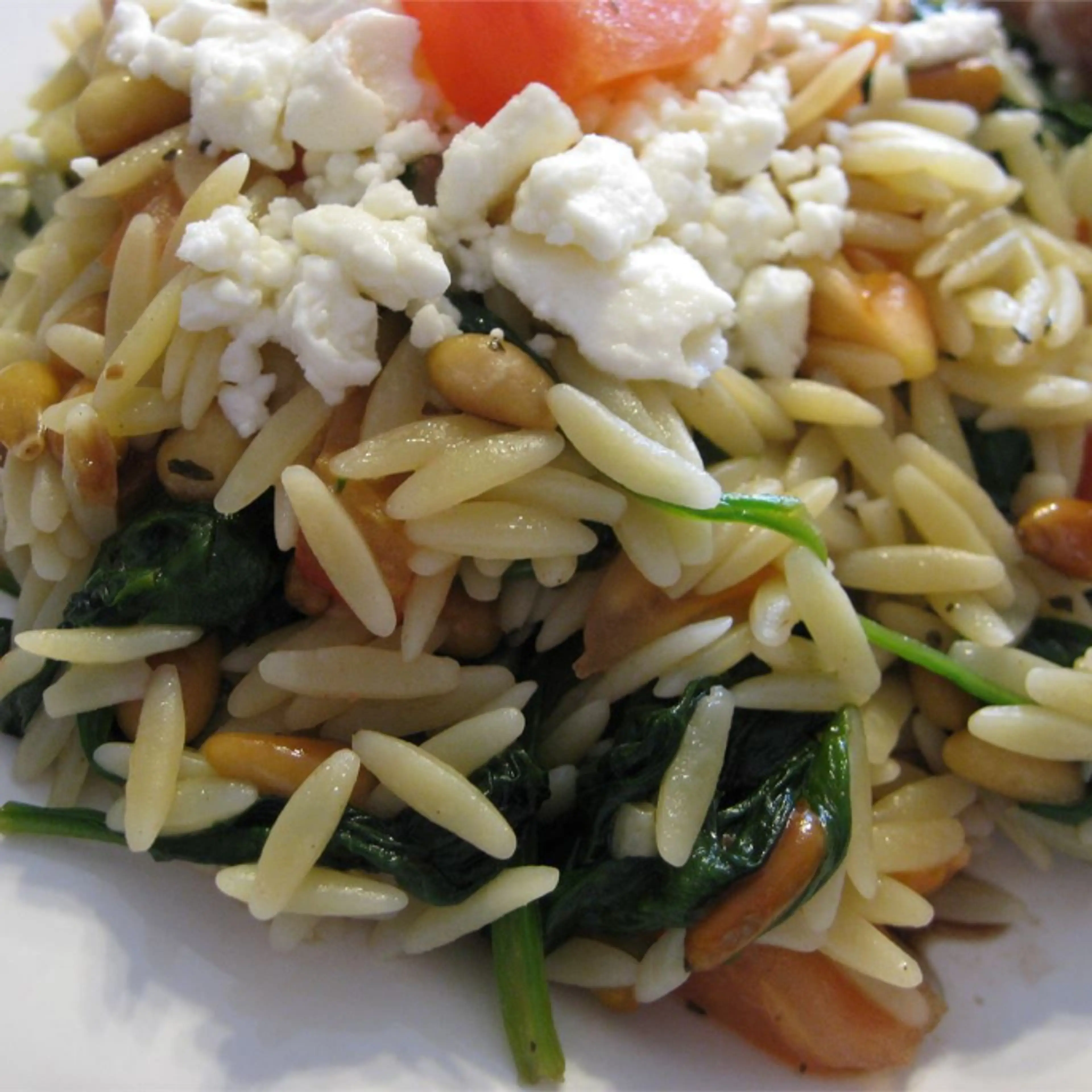 Orzo with Wilted Spinach and Pine Nuts
