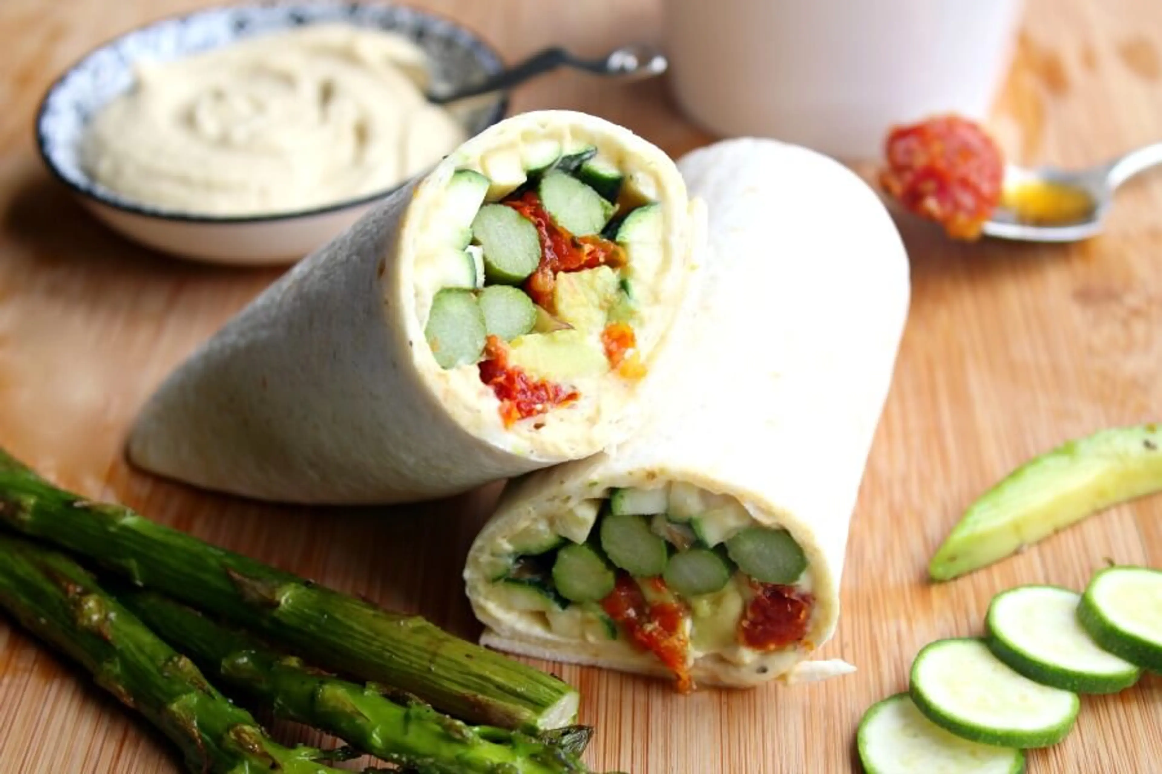 Asparagus Sun-Dried Tomato Hummus Wraps