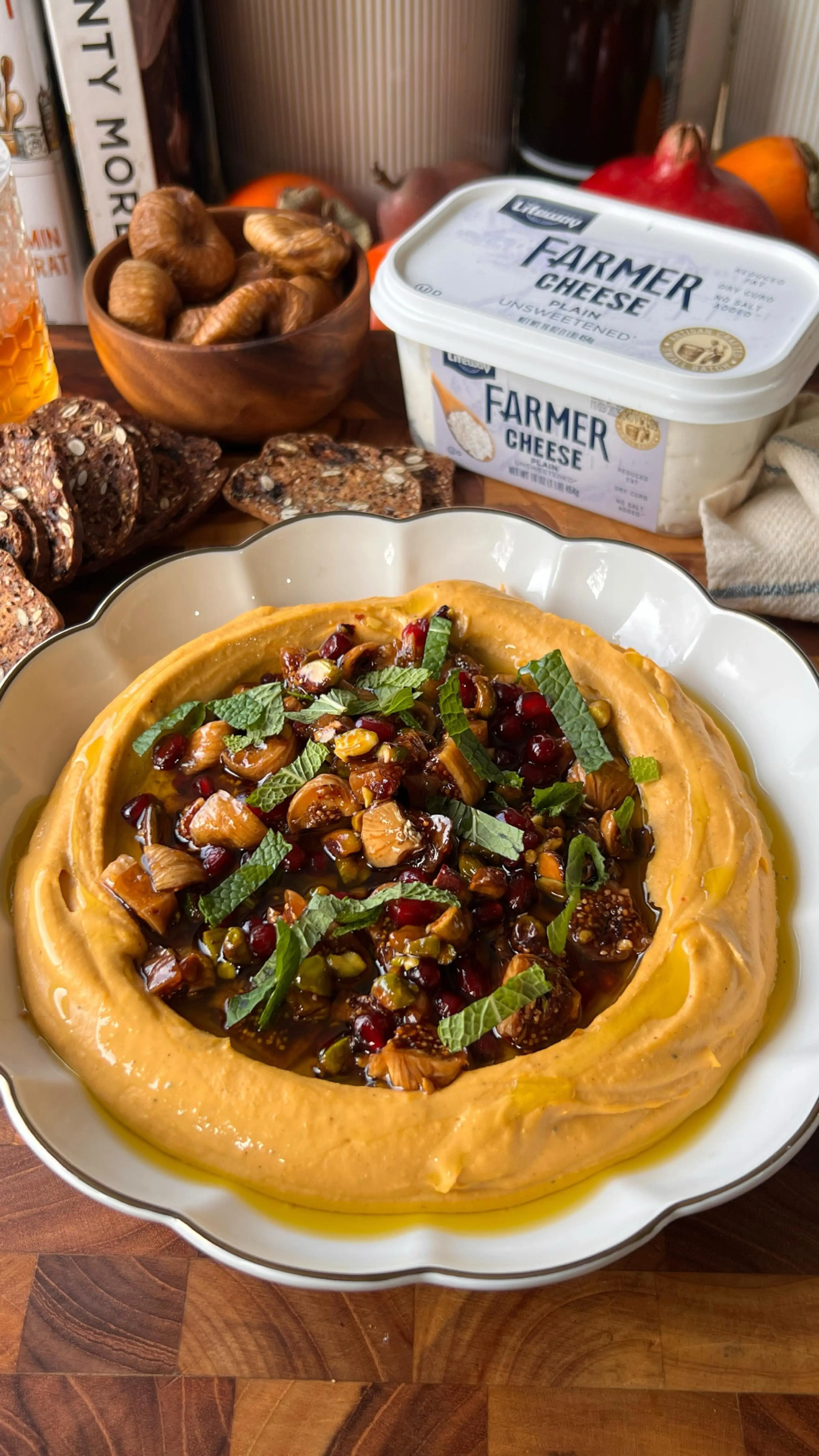 Sweet Potato Hummus with Fig & Pistachio Chili Crunch
