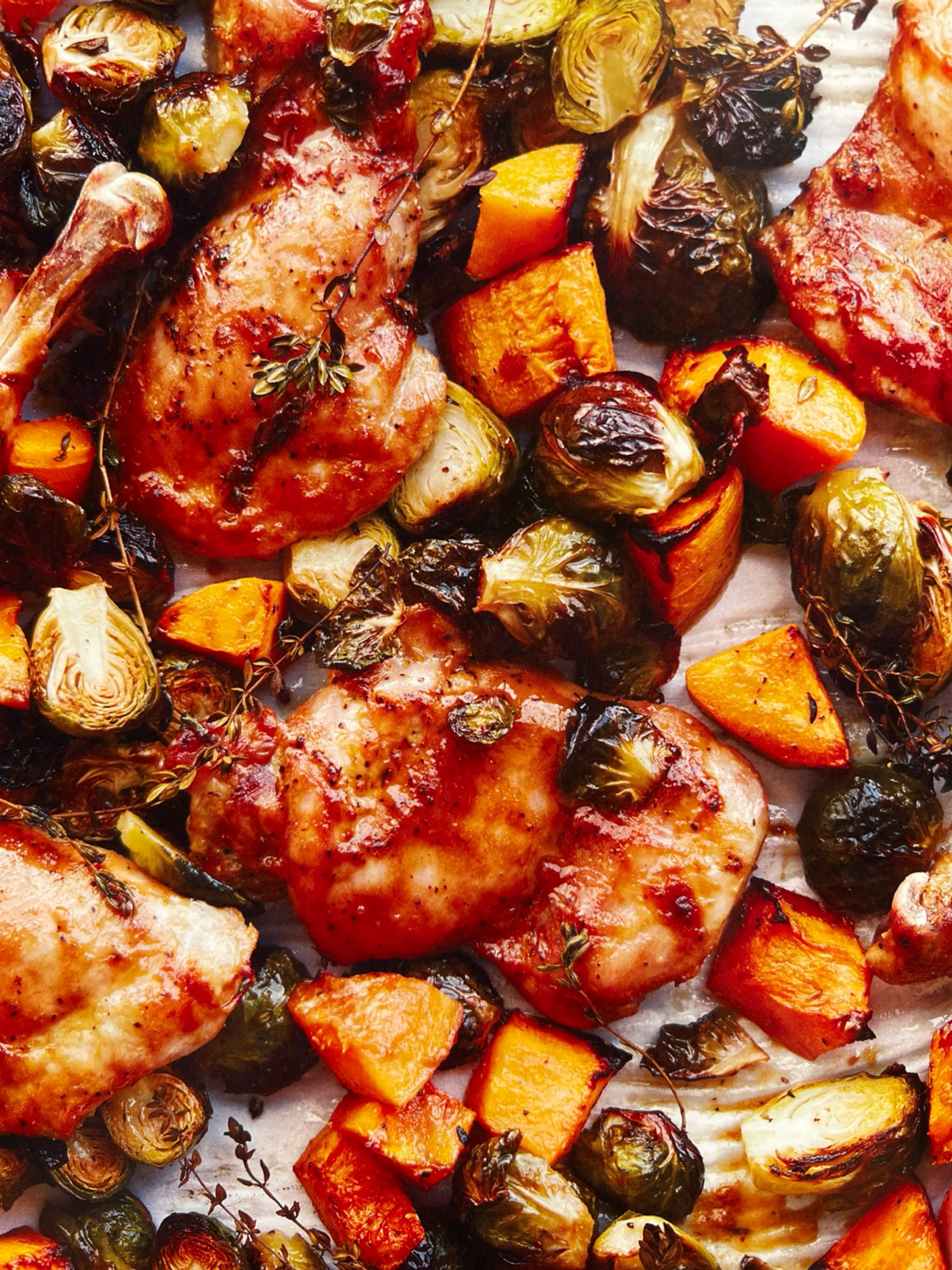 Dijon-Maple Chicken with Brussels and Butternut
