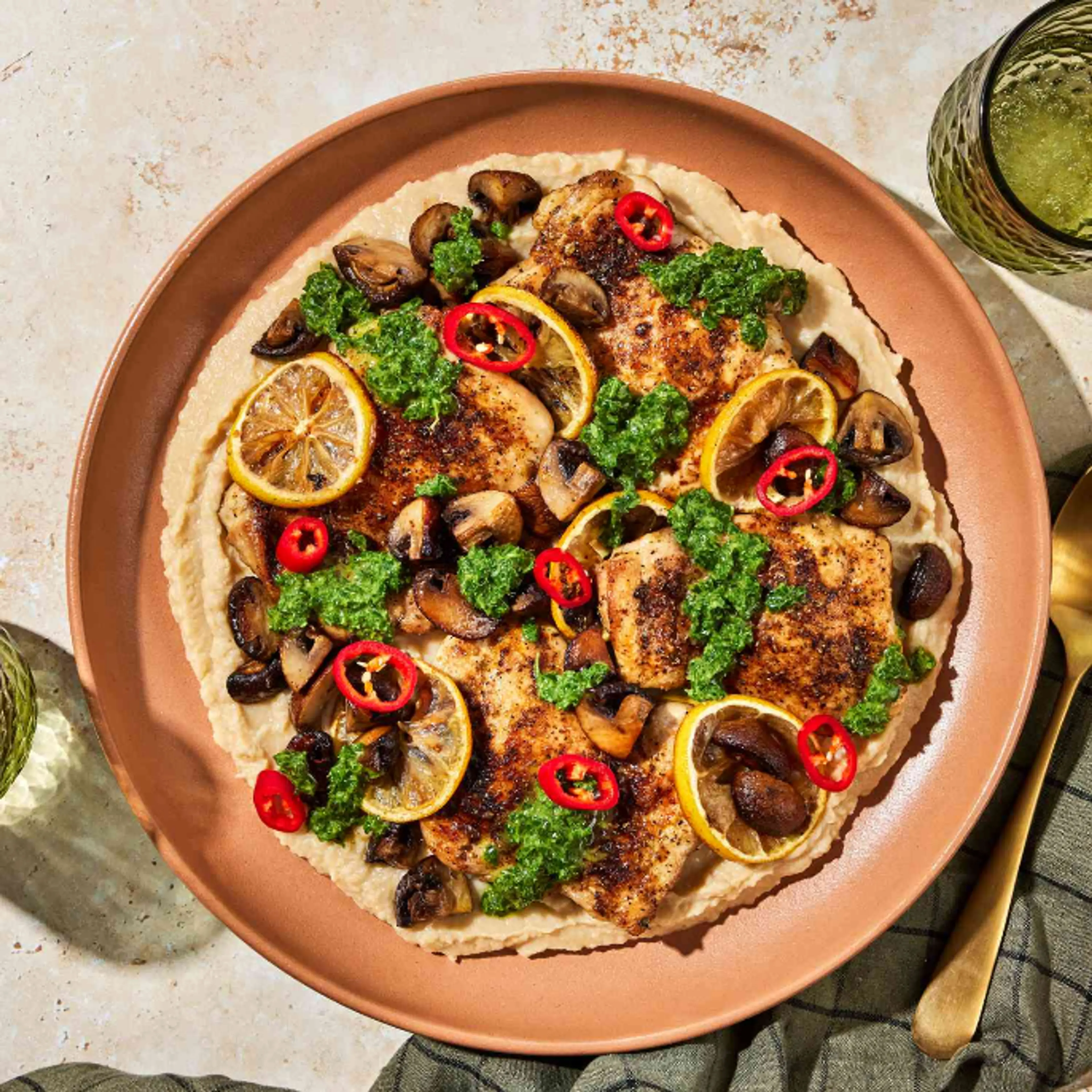 Sheet-Pan Chicken with White Beans & Mushrooms