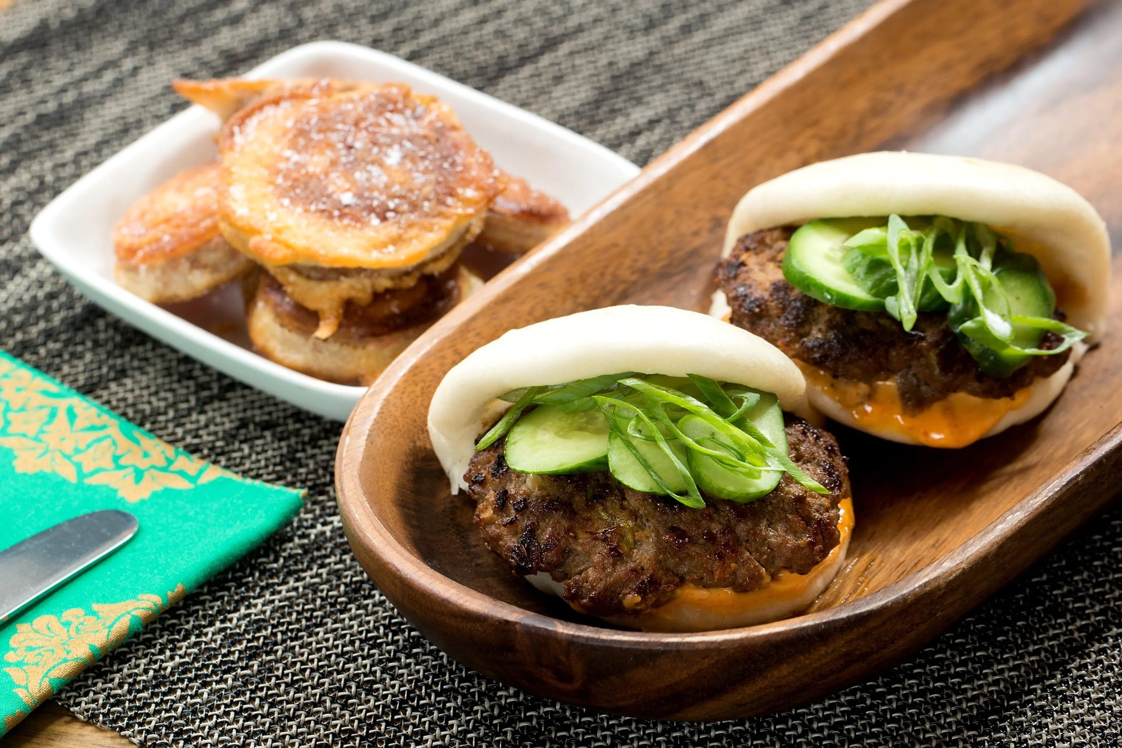 Korean Bao Sliders with Gochujang Mayo & Sweet Potato Tempur