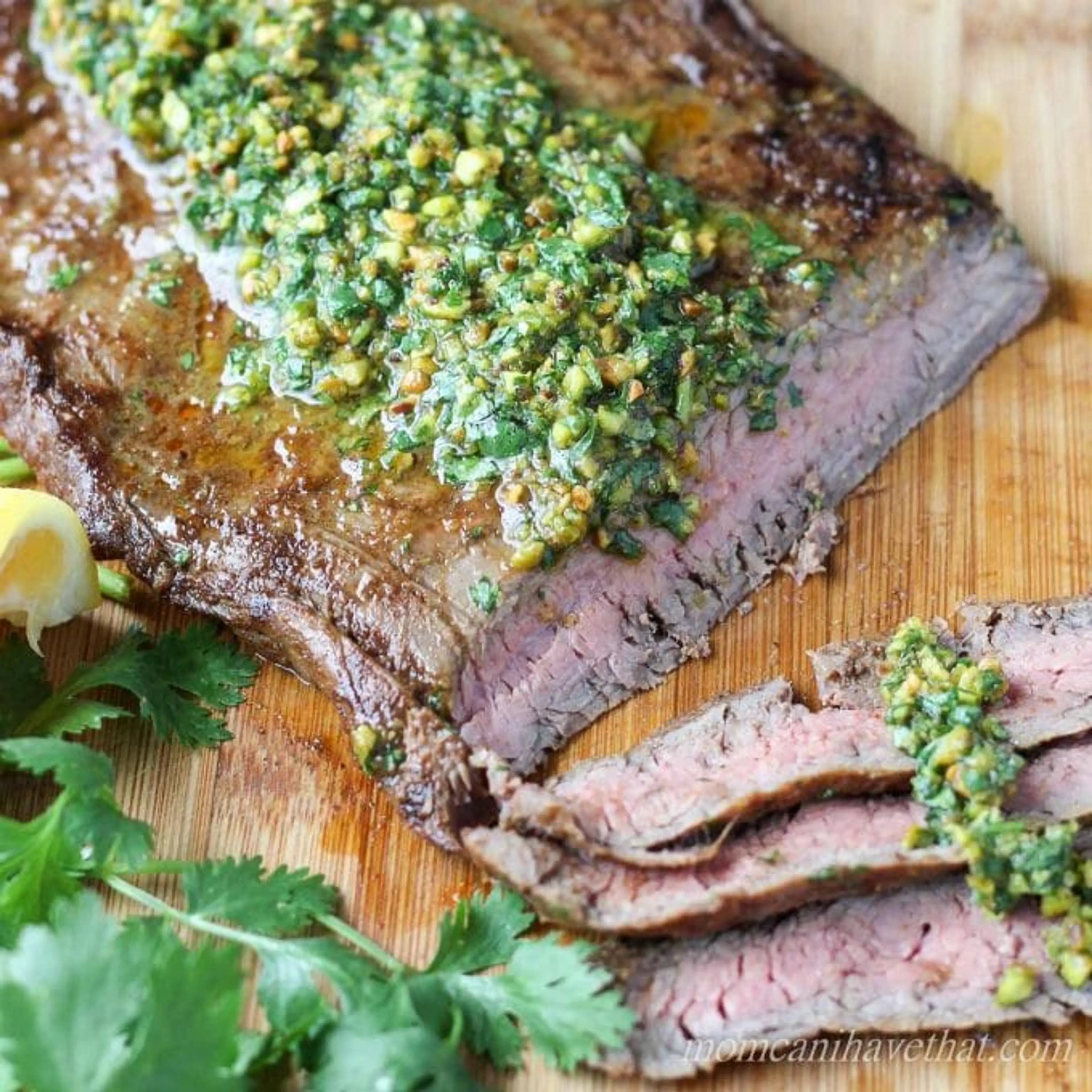 Indian Spiced Flank Steak with a Cilantro Pistachio Pesto
