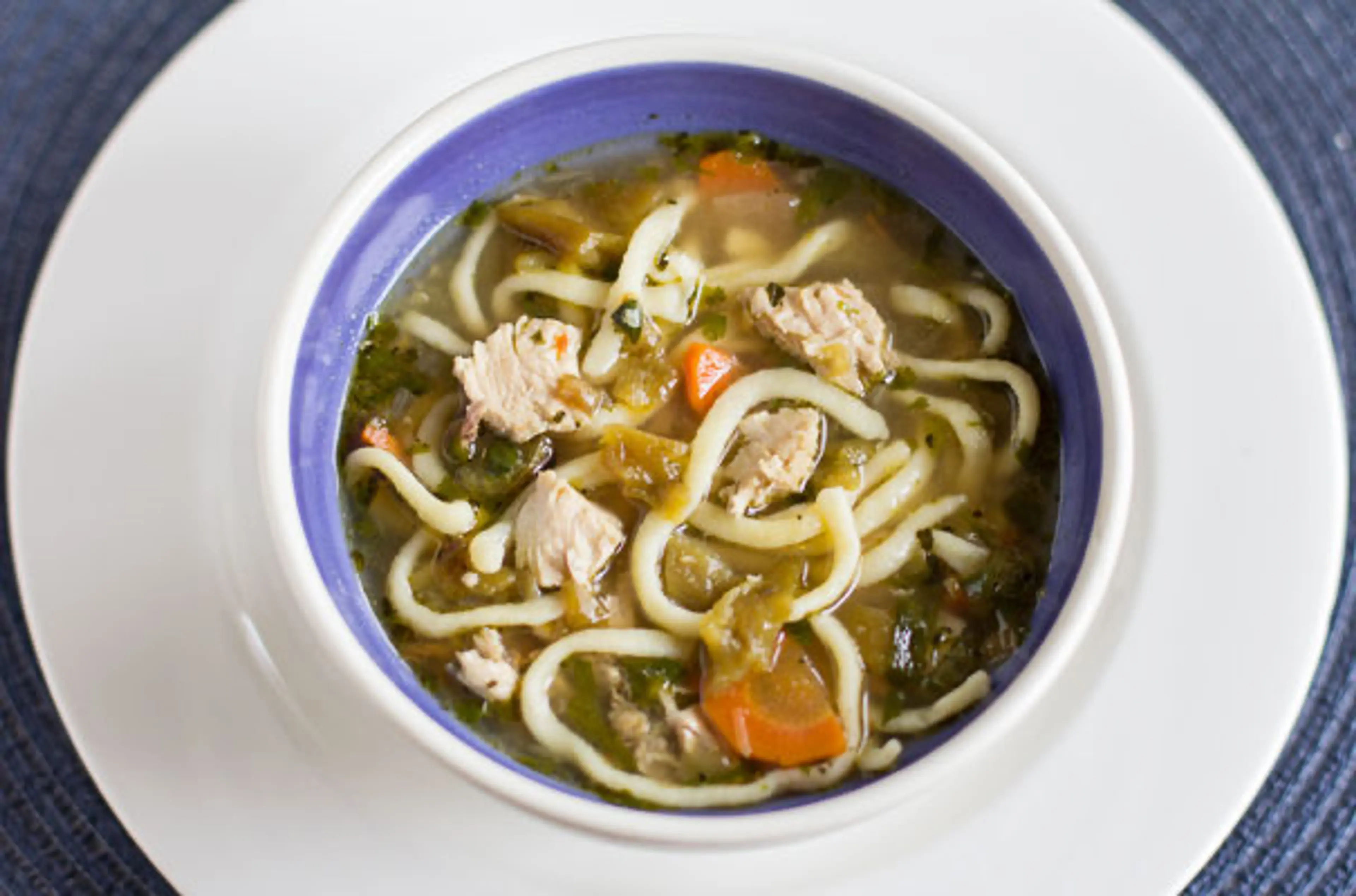 Green Chile Chicken Noodle Soup with Roasted Garlic