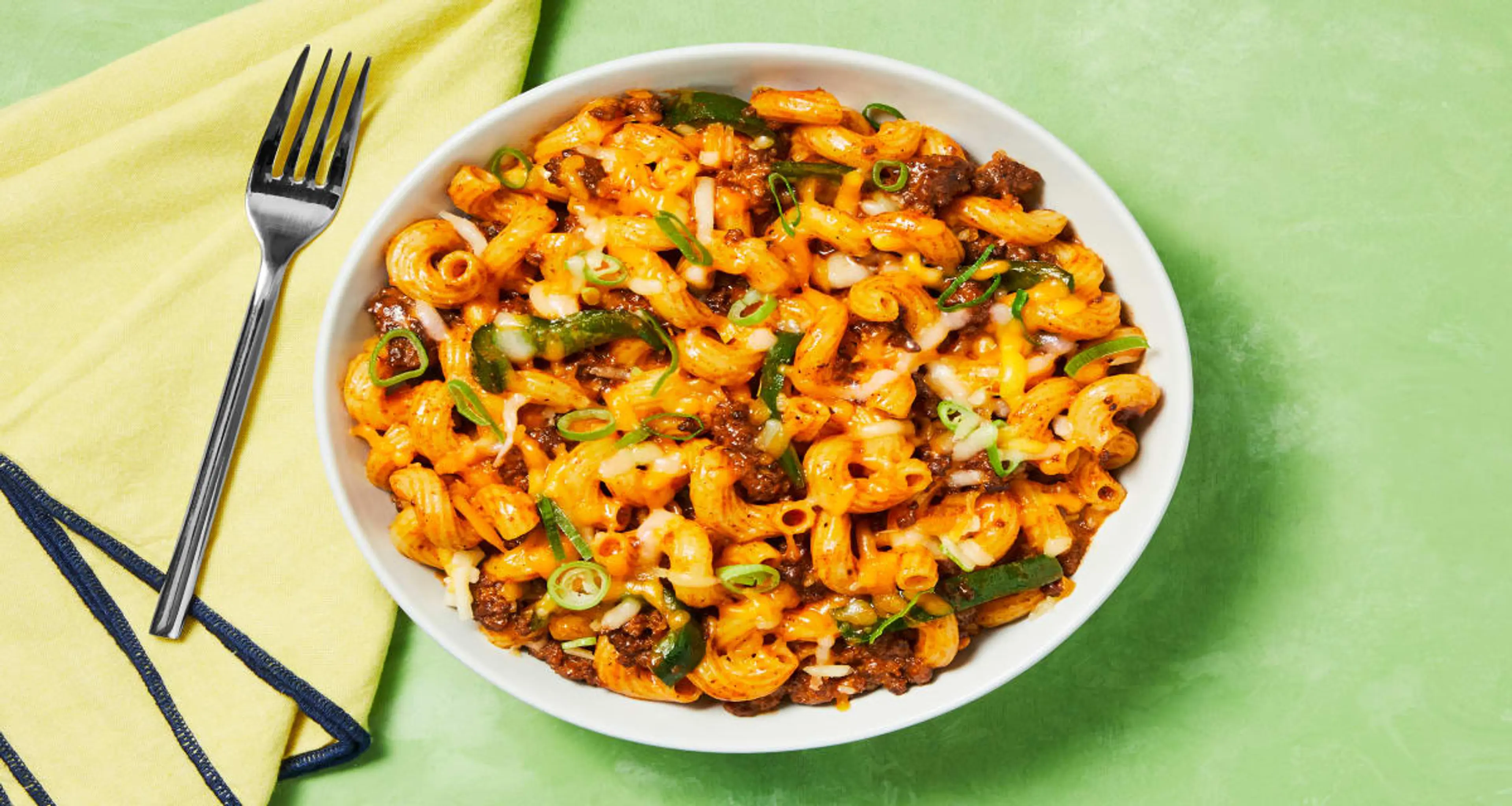 Southwest Beef Cavatappi with Green Pepper & Smoky Red Peppe