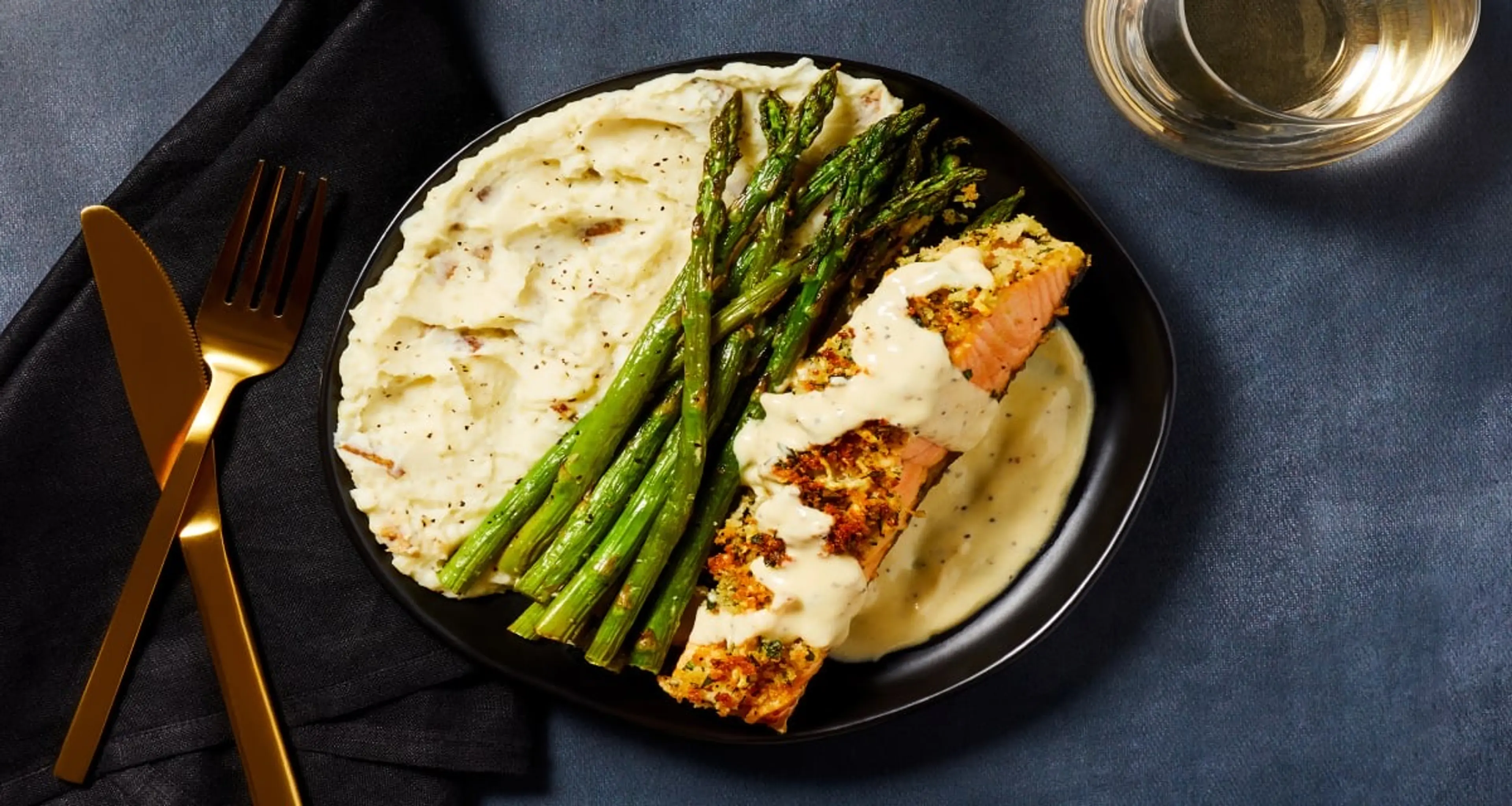 Parmesan Herb-Crusted Salmon with Garlic Mashed Potatoes, As