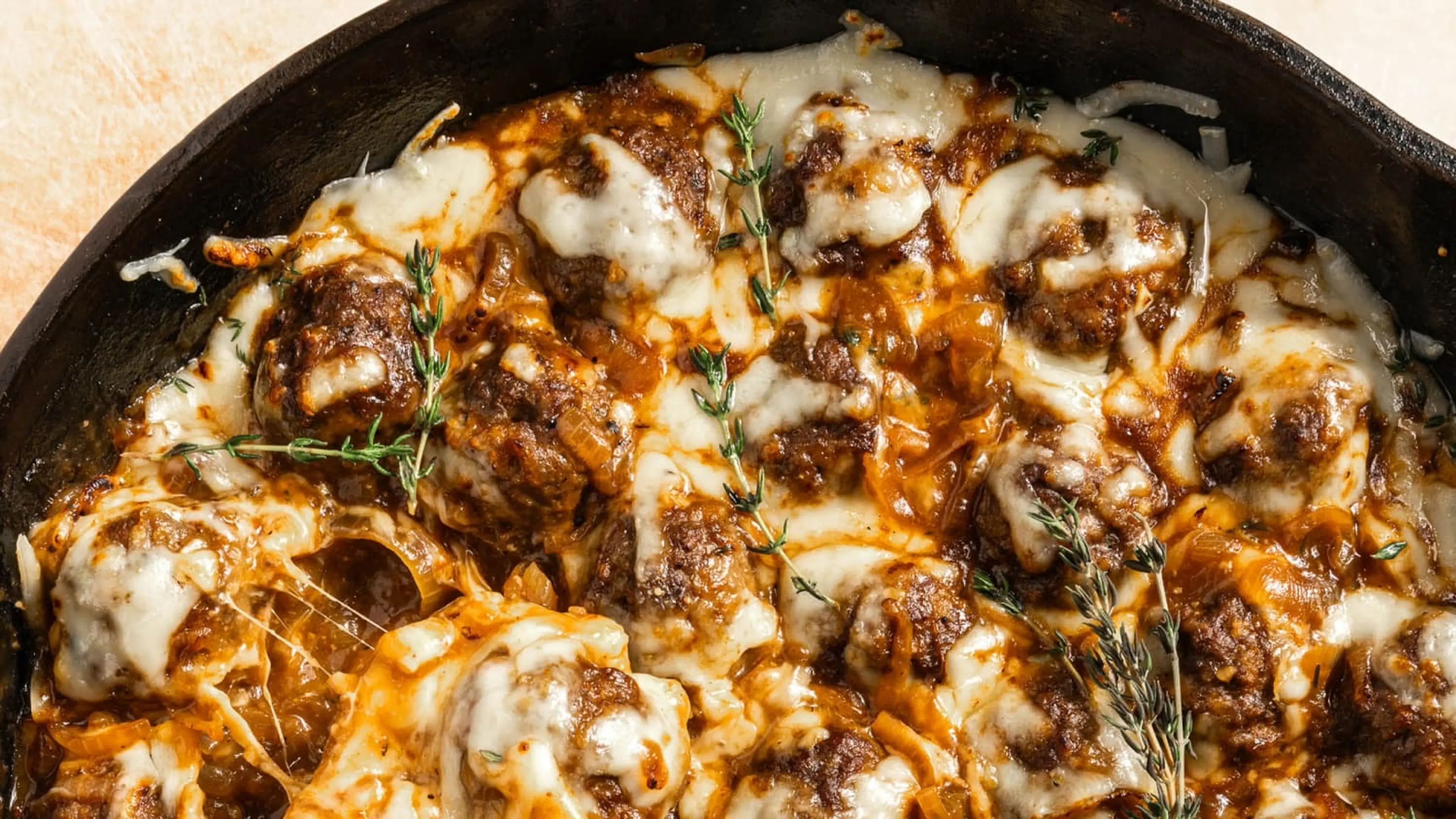 Cheesy French Onion Meatball Skillet