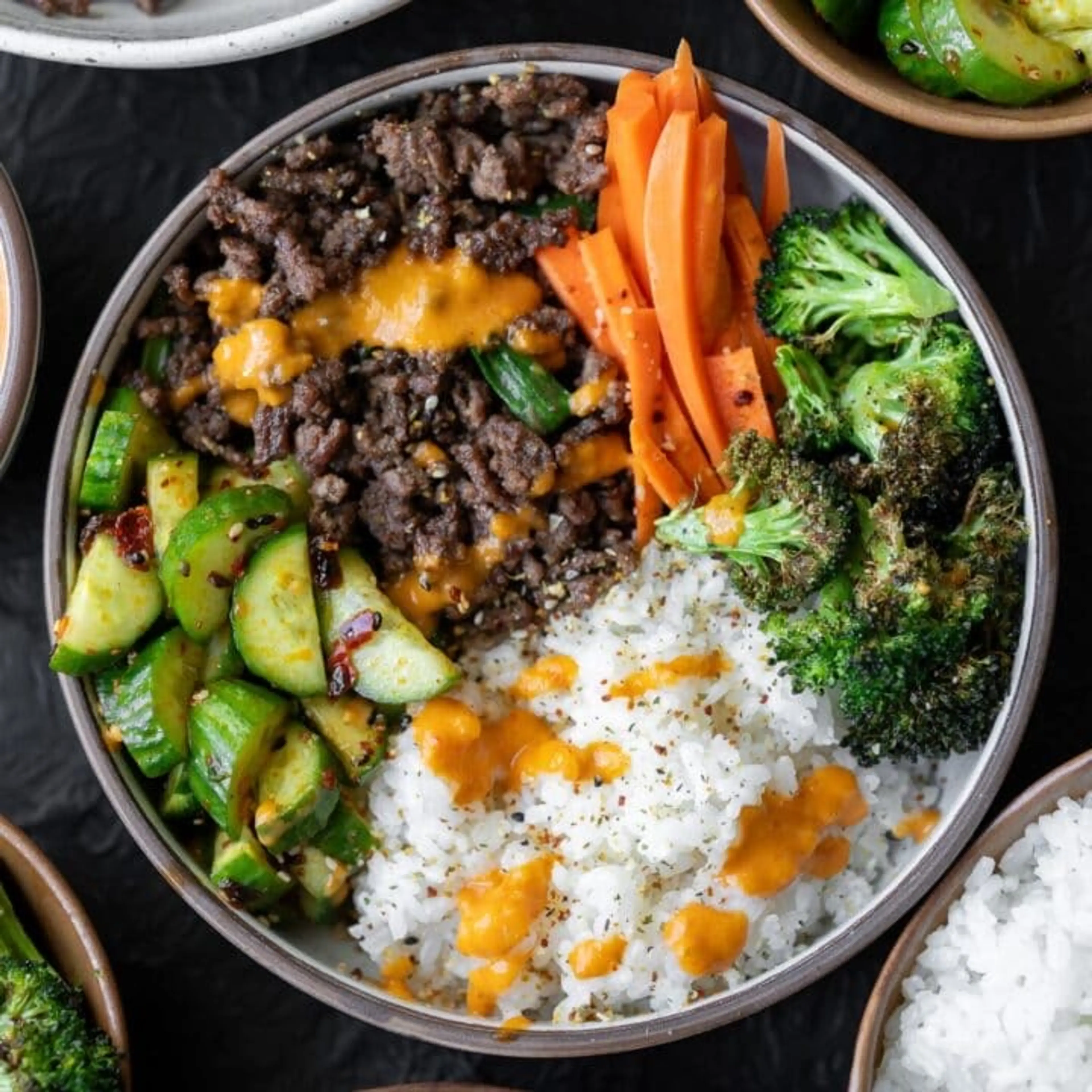 Ground Beef Bulgogi Bowls with Creamy Kimchi Sauce