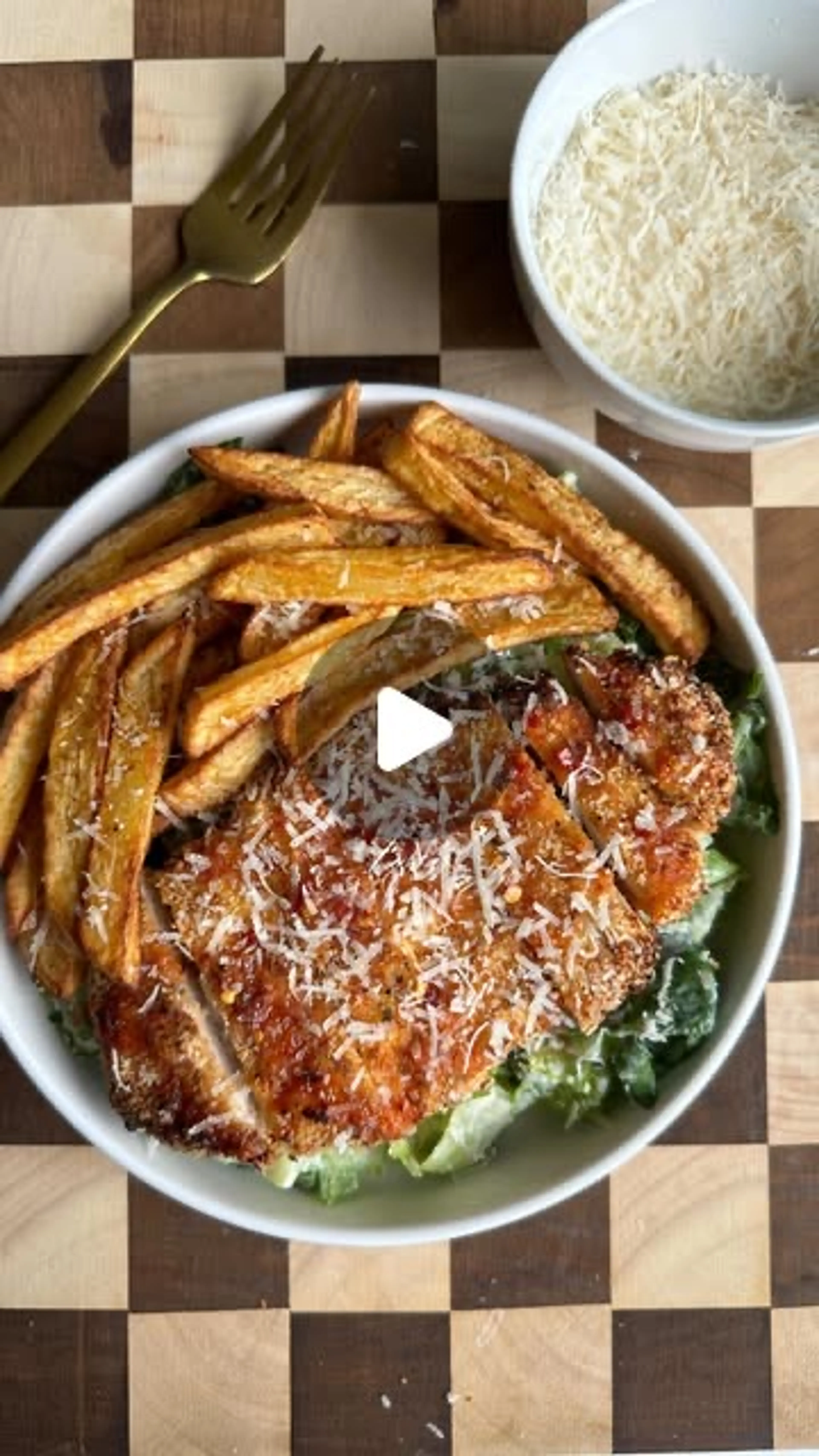 Hot Honey Crispy Chicken Caesar Salad & Fries Recipe