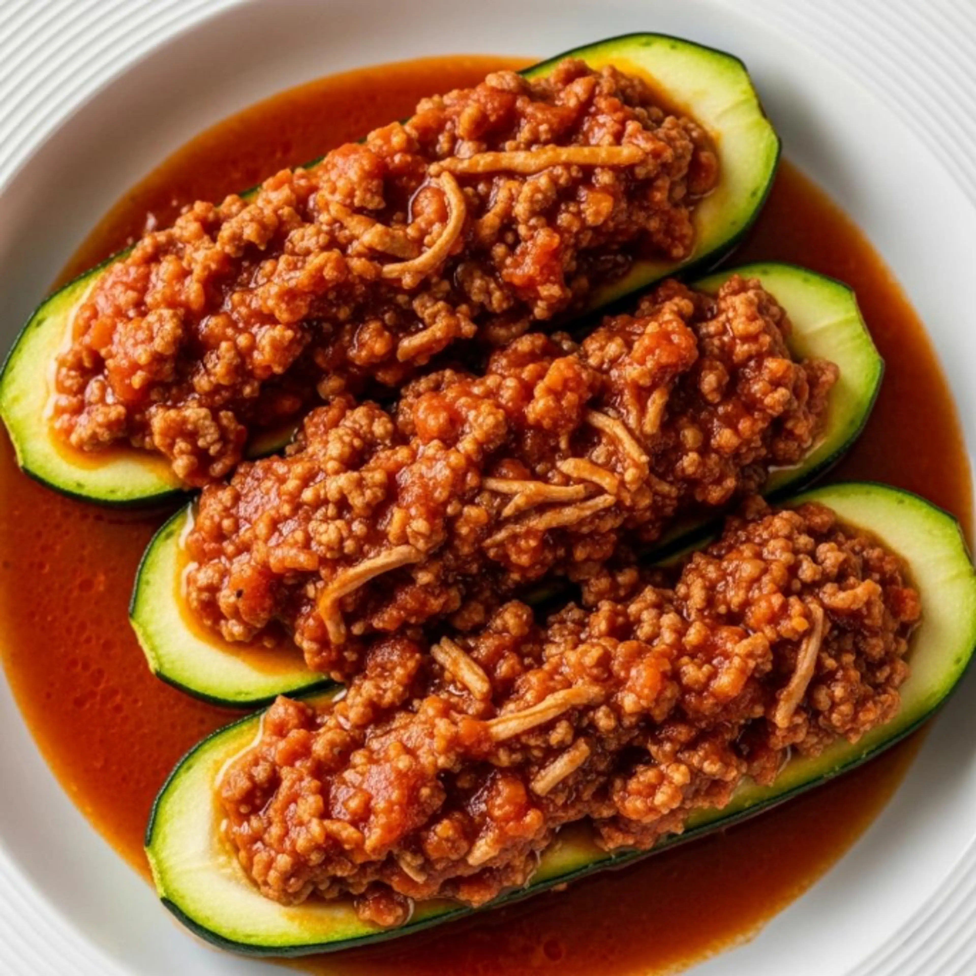 Zucchini Boats with Meat Sauce