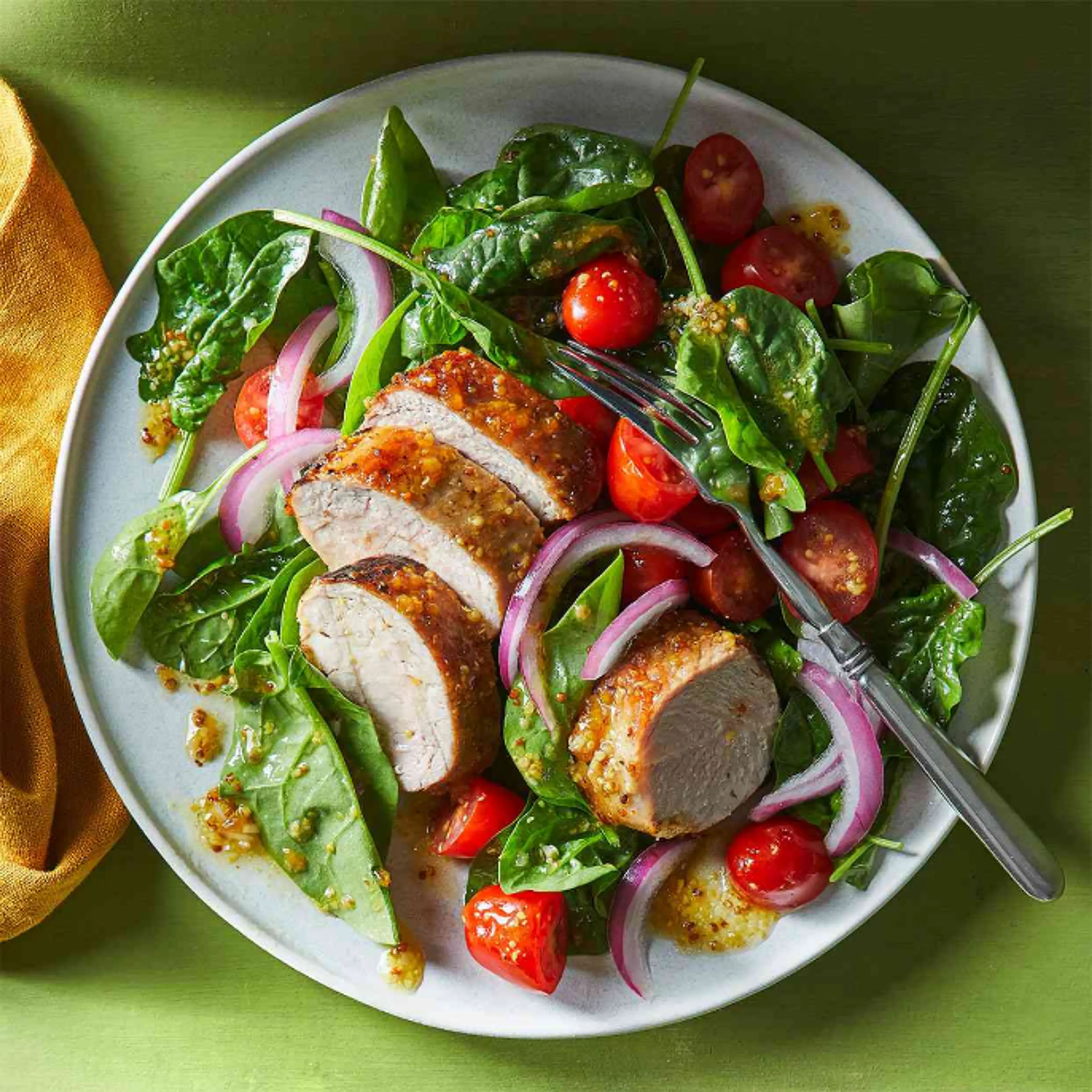 Apricot-Mustard Pork Tenderloin with Spinach Salad