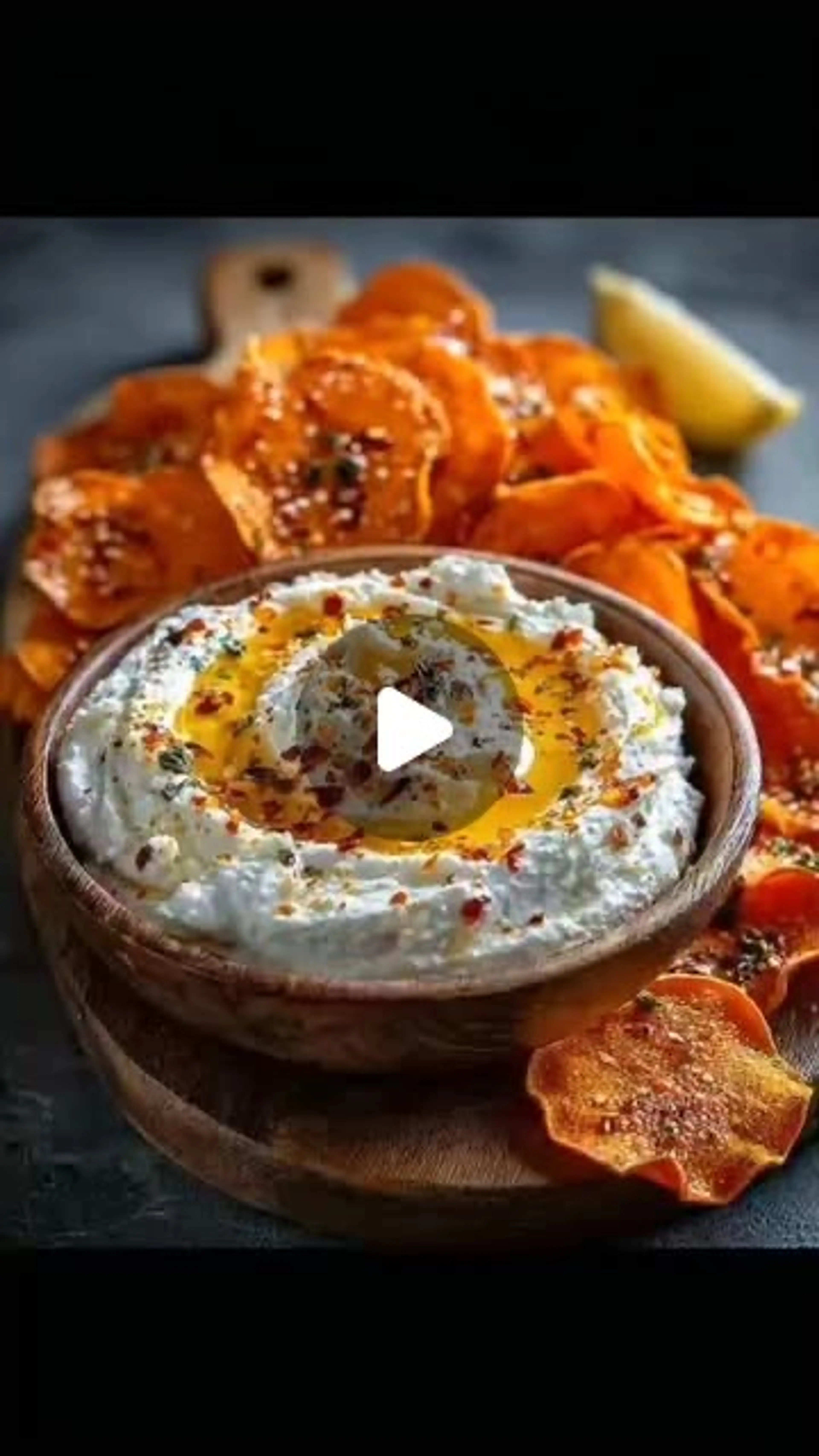 Whipped Feta Dip with Hot Honey Sweet Potato Chips – Full Re