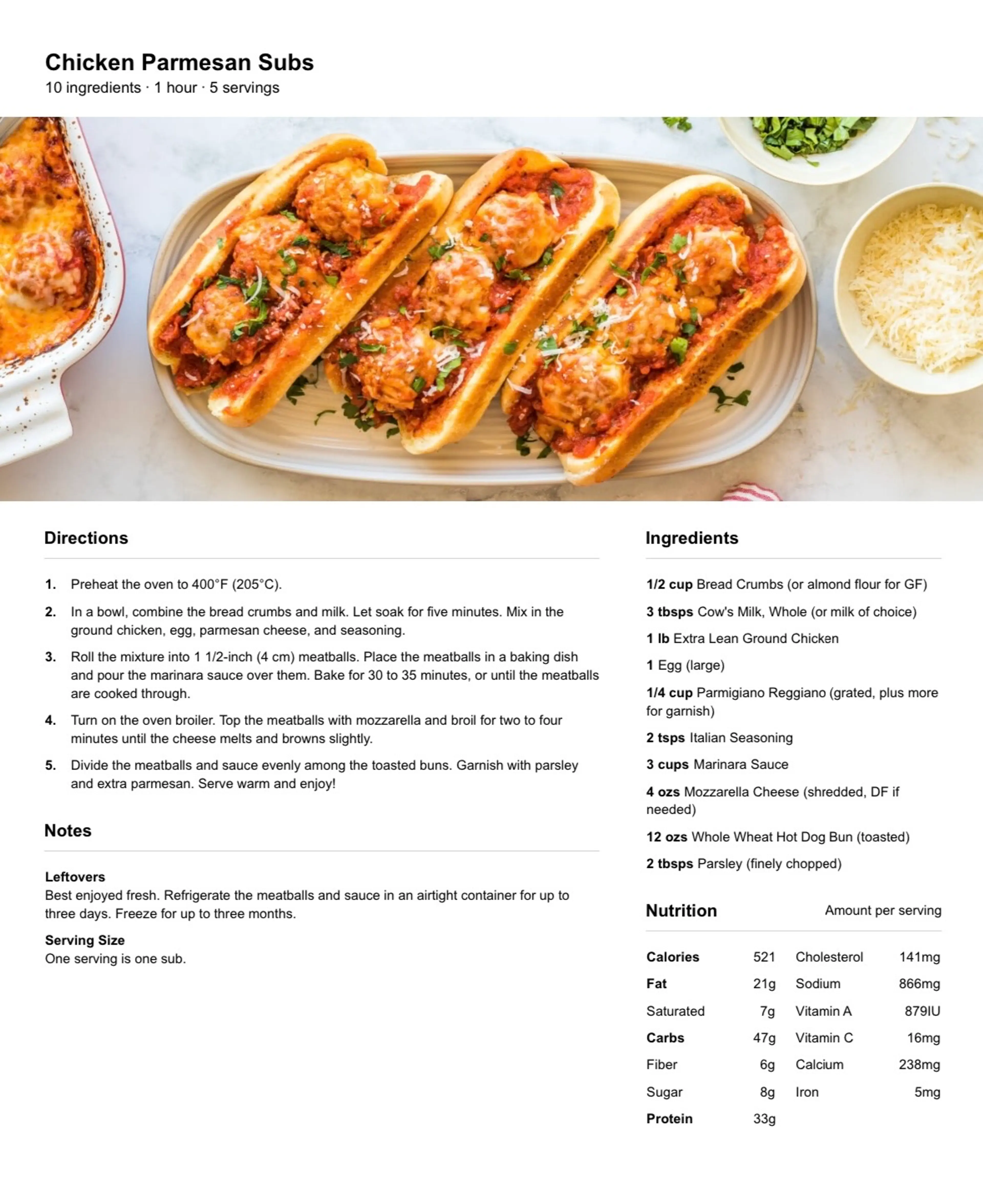 Chicken Parmesan Subs