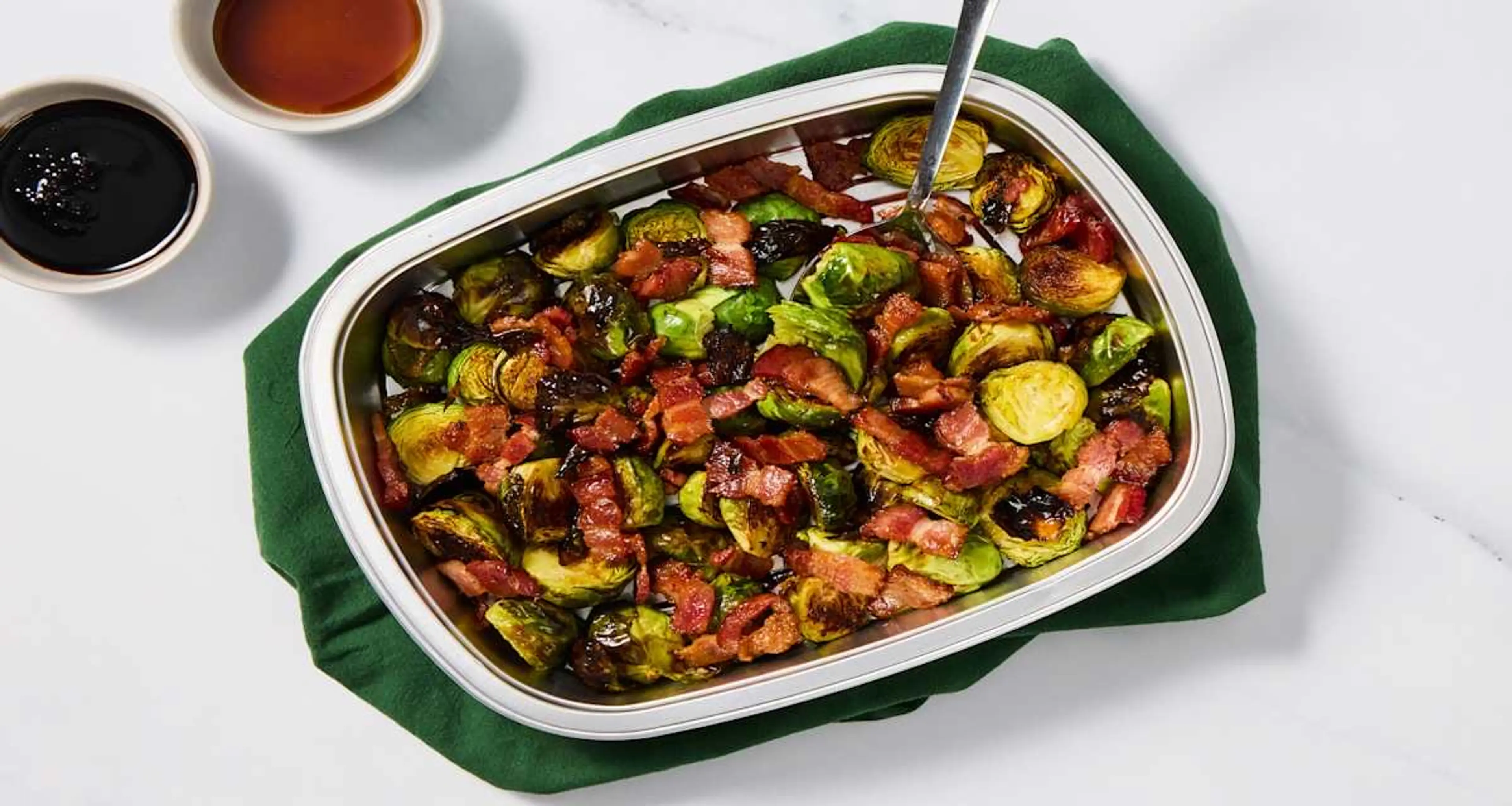 Prep & Bake Hot Honey Bacon Brussels Includes recyclable alu