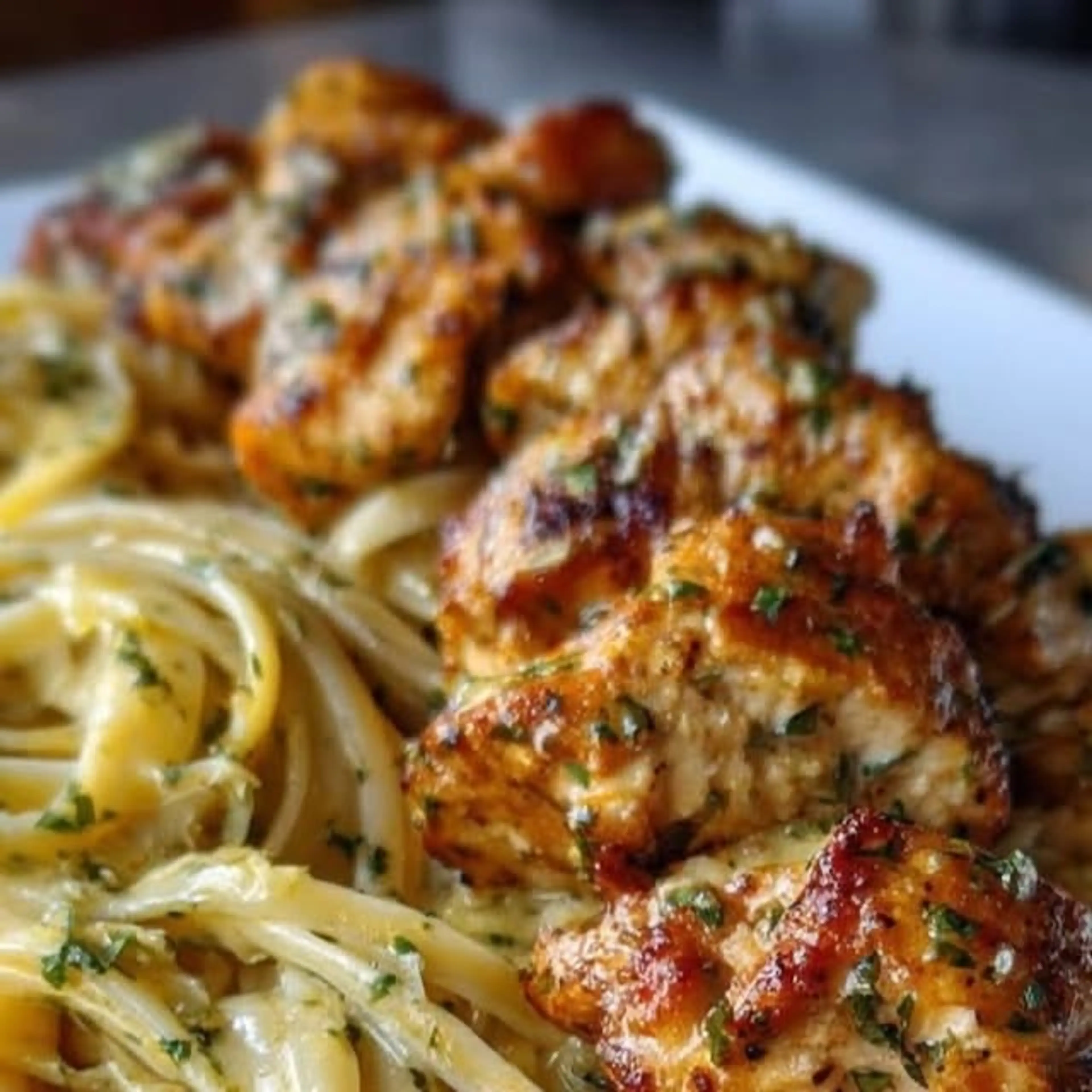 Lemon Garlic Butter Chicken and Parmesan Herb Cream Linguine