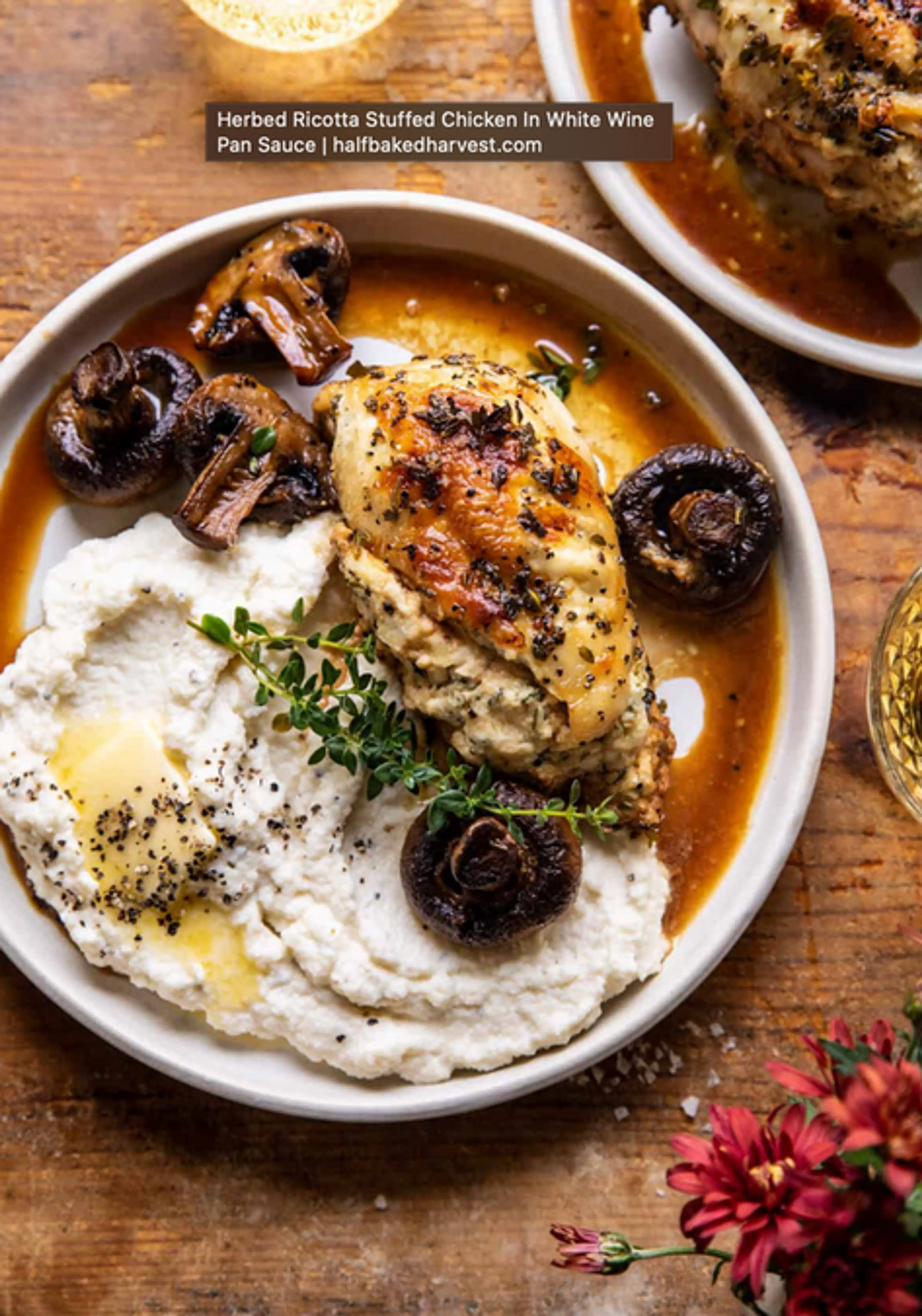 Herbed Ricotta Stuffed Chicken In White Wine Pan Sauce