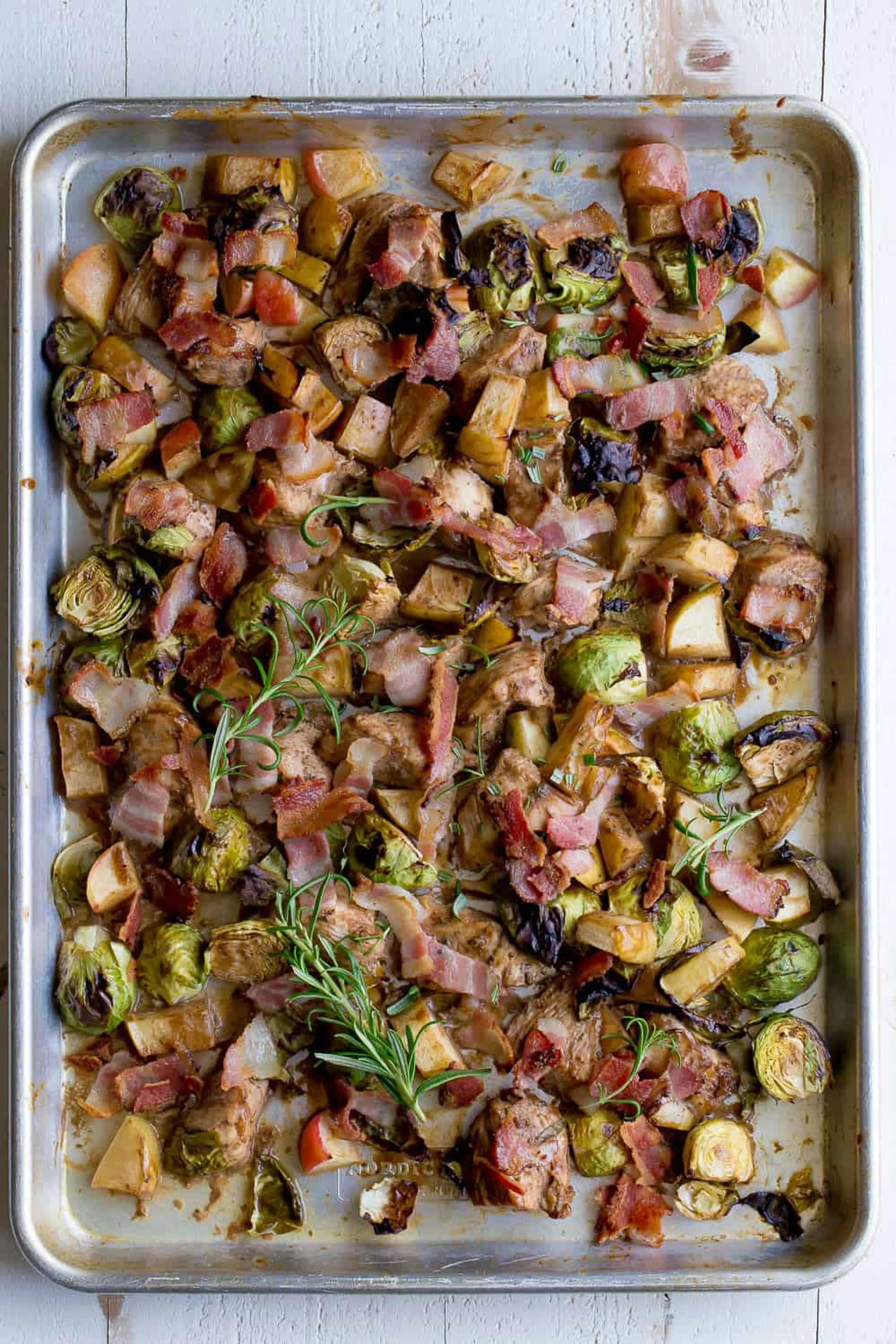 Rosemary Balsamic Sheet Pan Chicken with Bacon and Apples