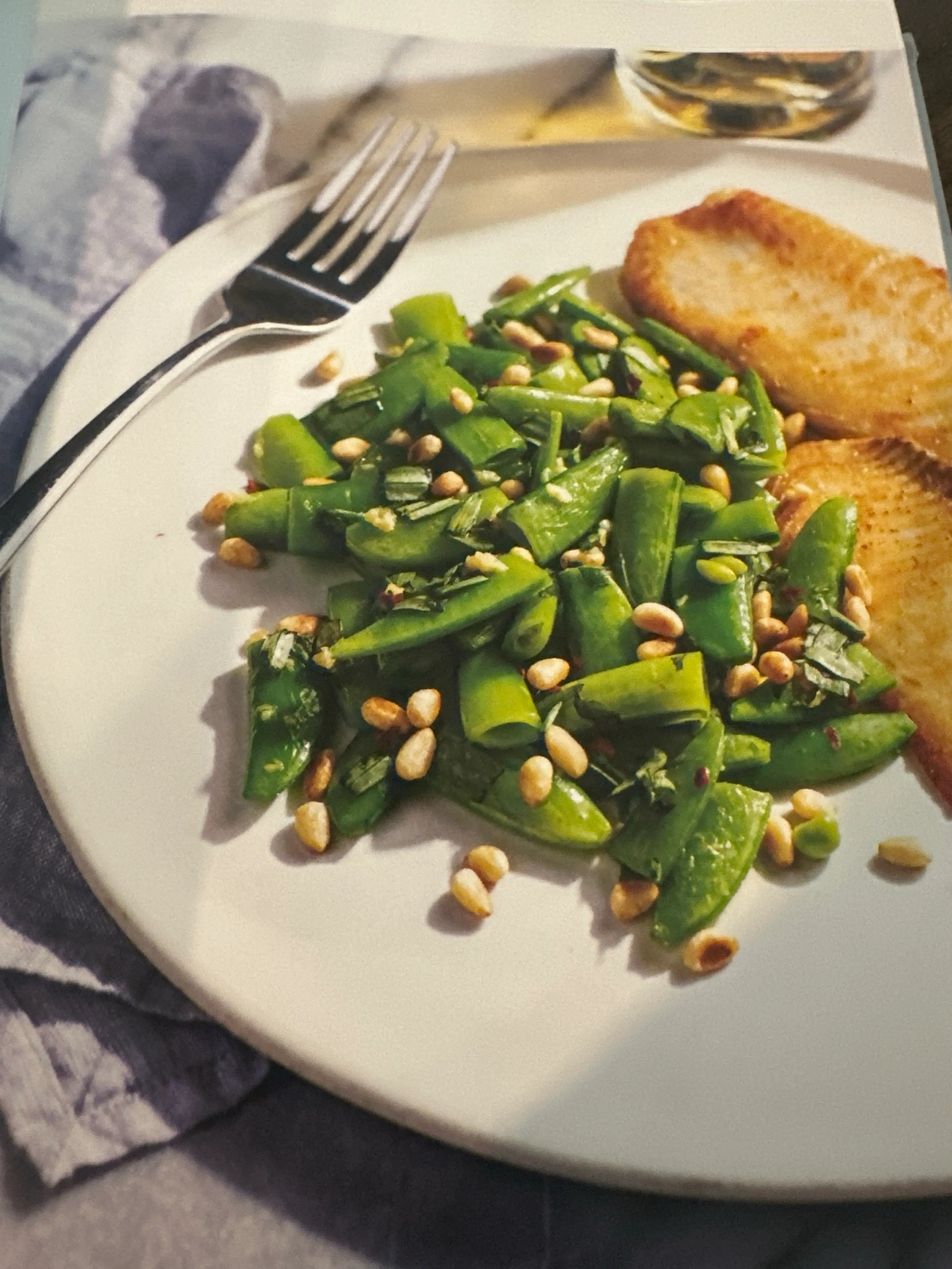 sugar snap peas with pine nuts and tarragon