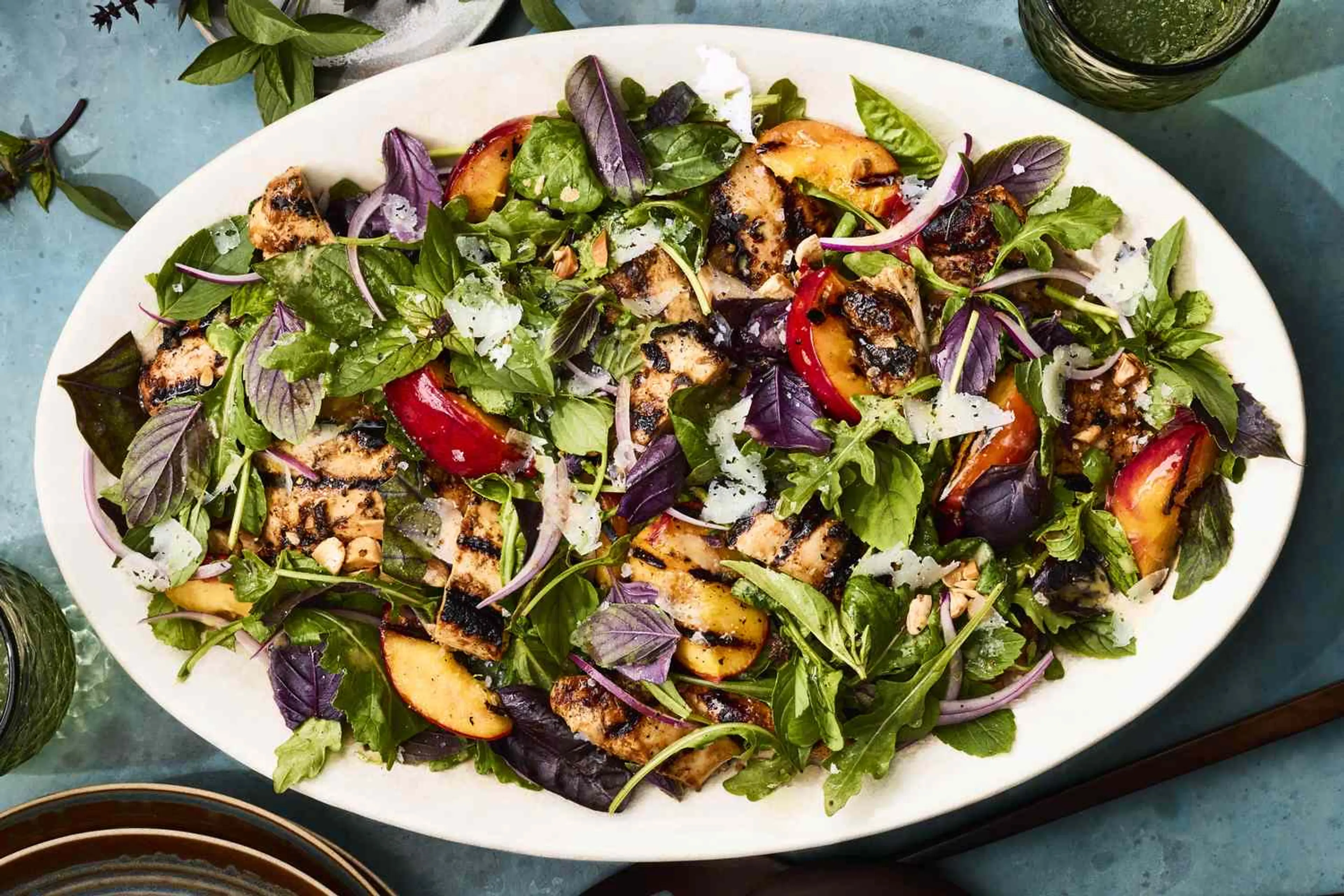 Basil Salad with Grilled Chicken and Nectarines