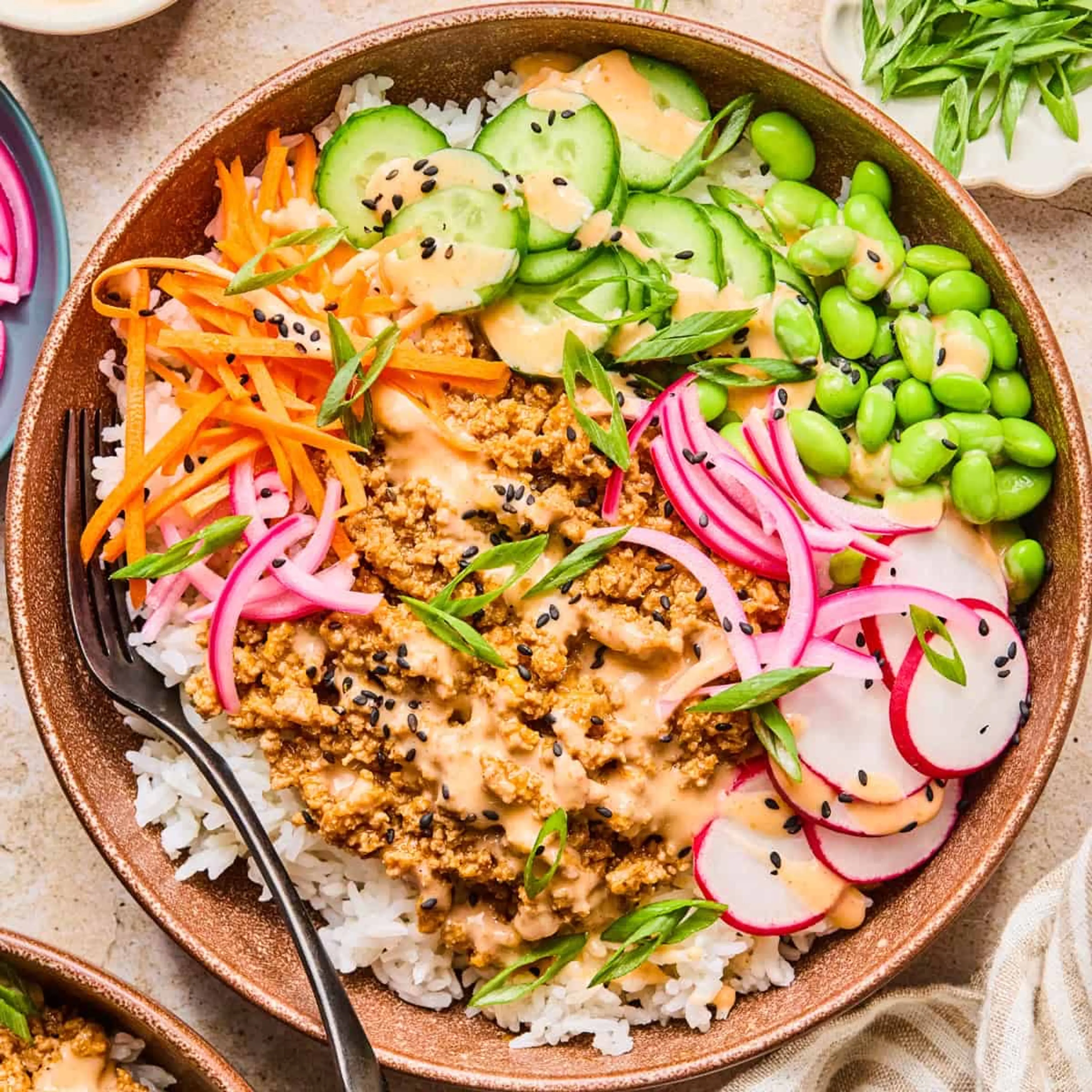 Ground Turkey Rice Bowls with Bang Bang Sauce