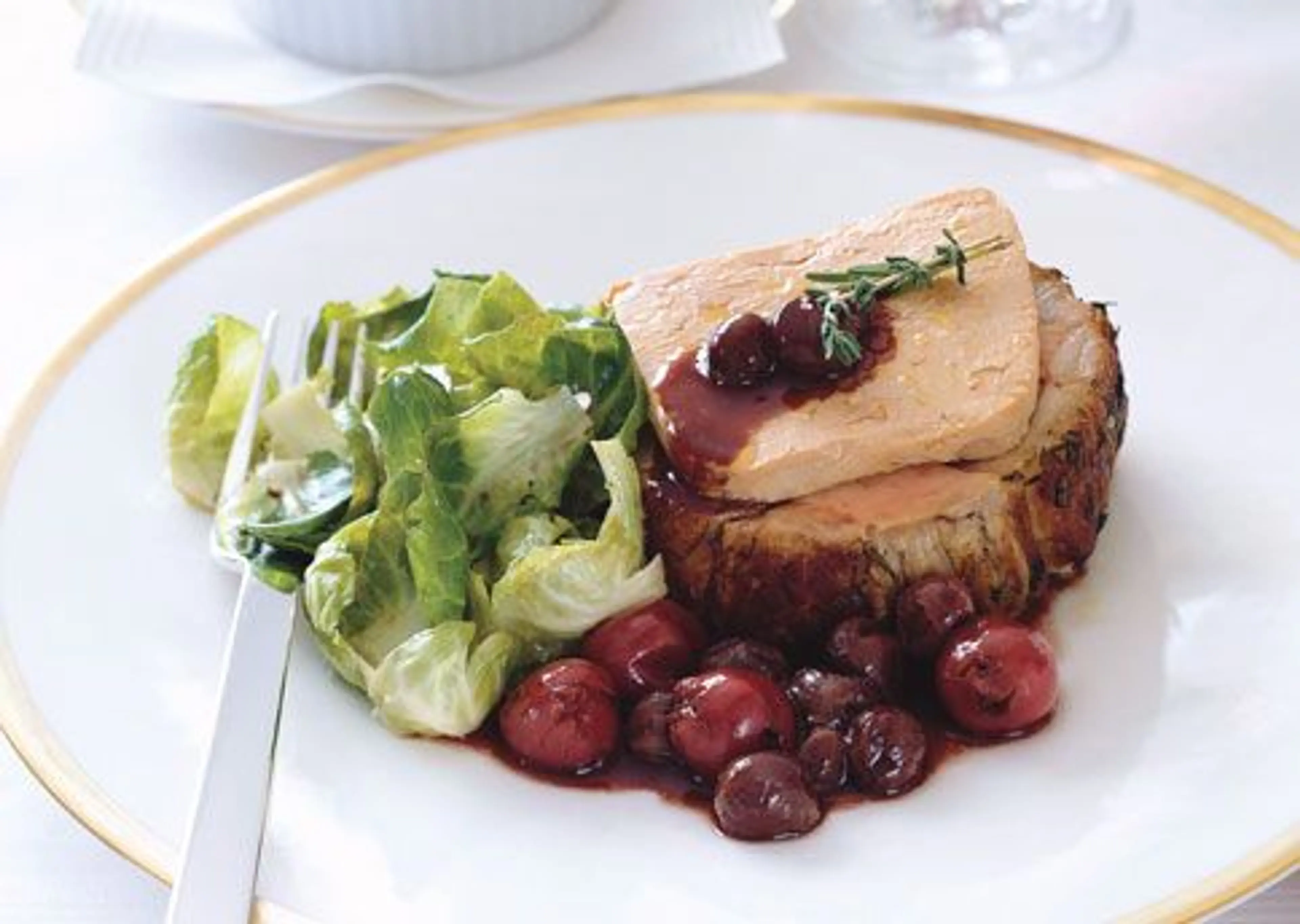 Roasted Loin of Veal with Foie Gras and Cherry-Red Grape Sau