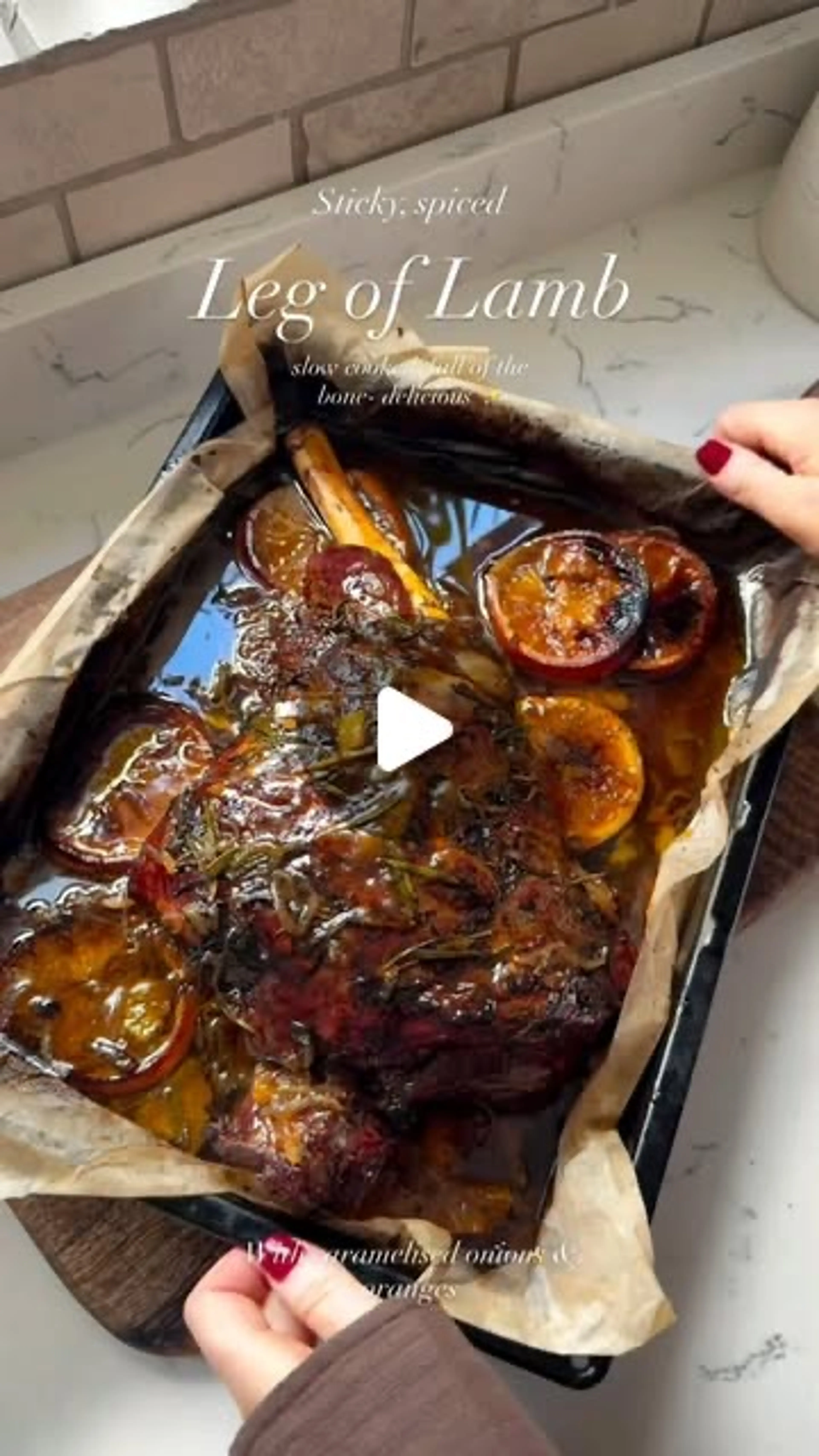Sticky, Spiced Leg-of-lamb. with Caramelised Onions & Orange