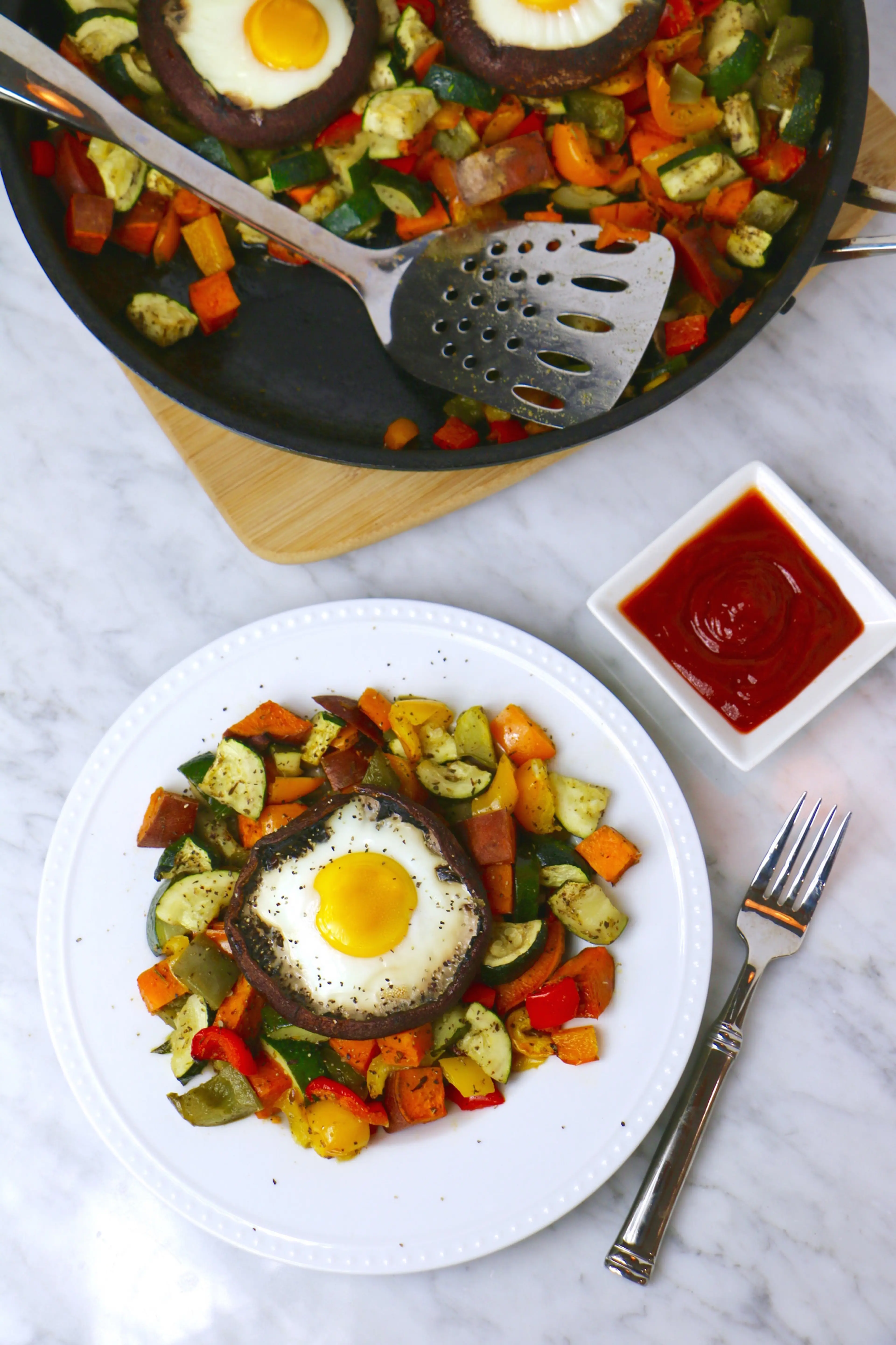 Portobello Mushroom Egg Bake with Colorful Roasted Veggies