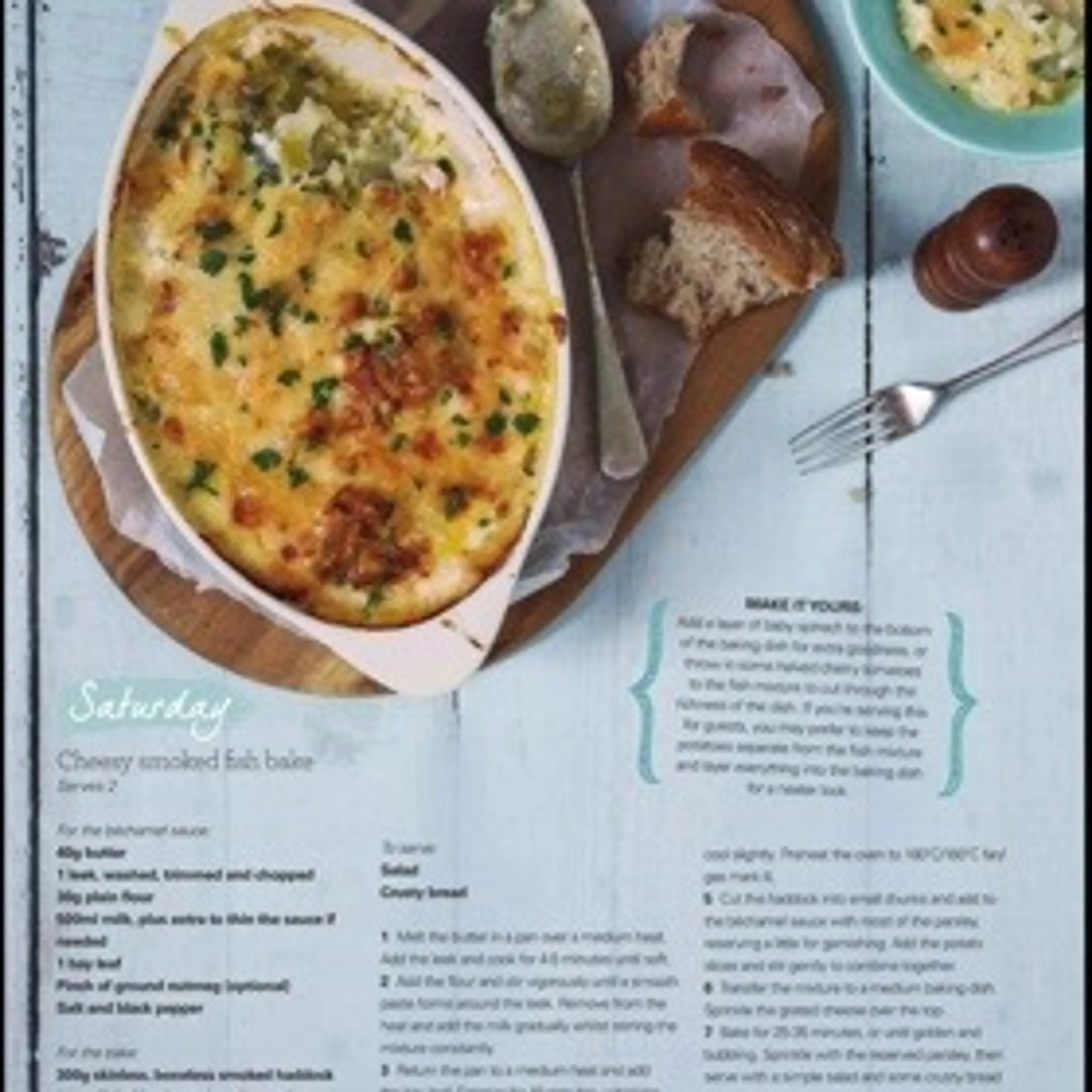 Cheesy smoked fish bake