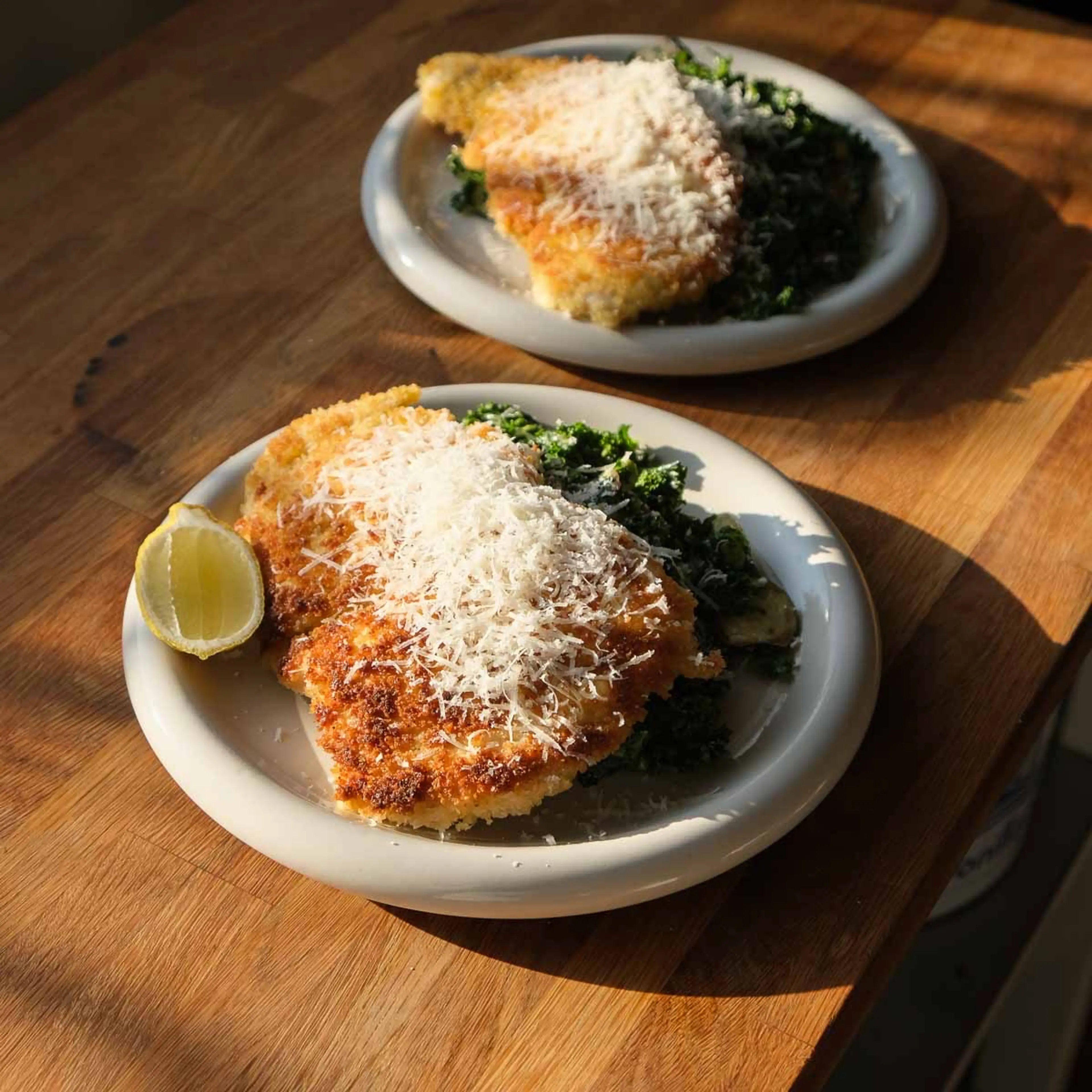 Creamy Kale Salad with Chicken Schnitzel