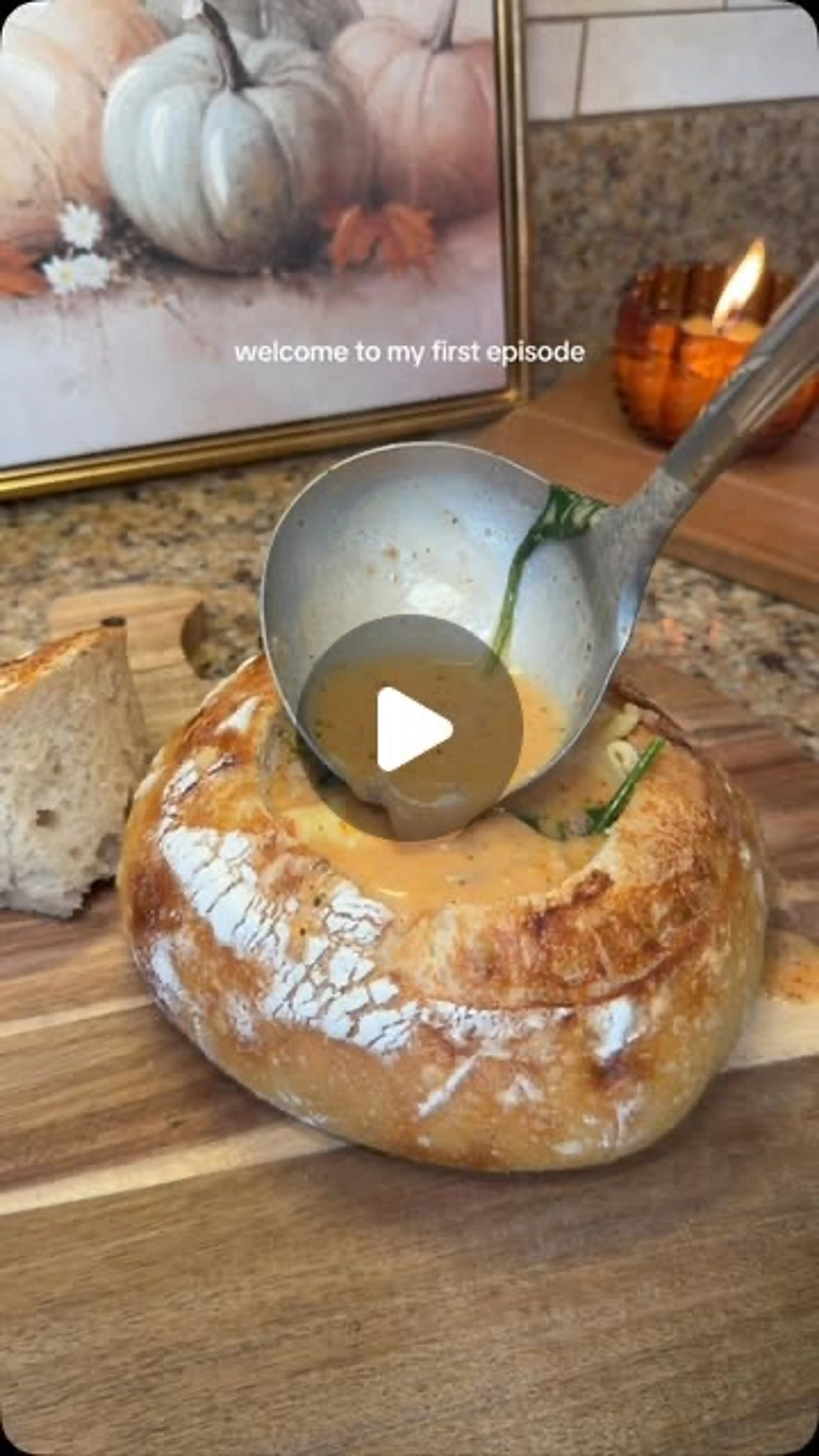 Roasted Garlic & Parmesan Bread Bowl with Spicy Sausage & Sp