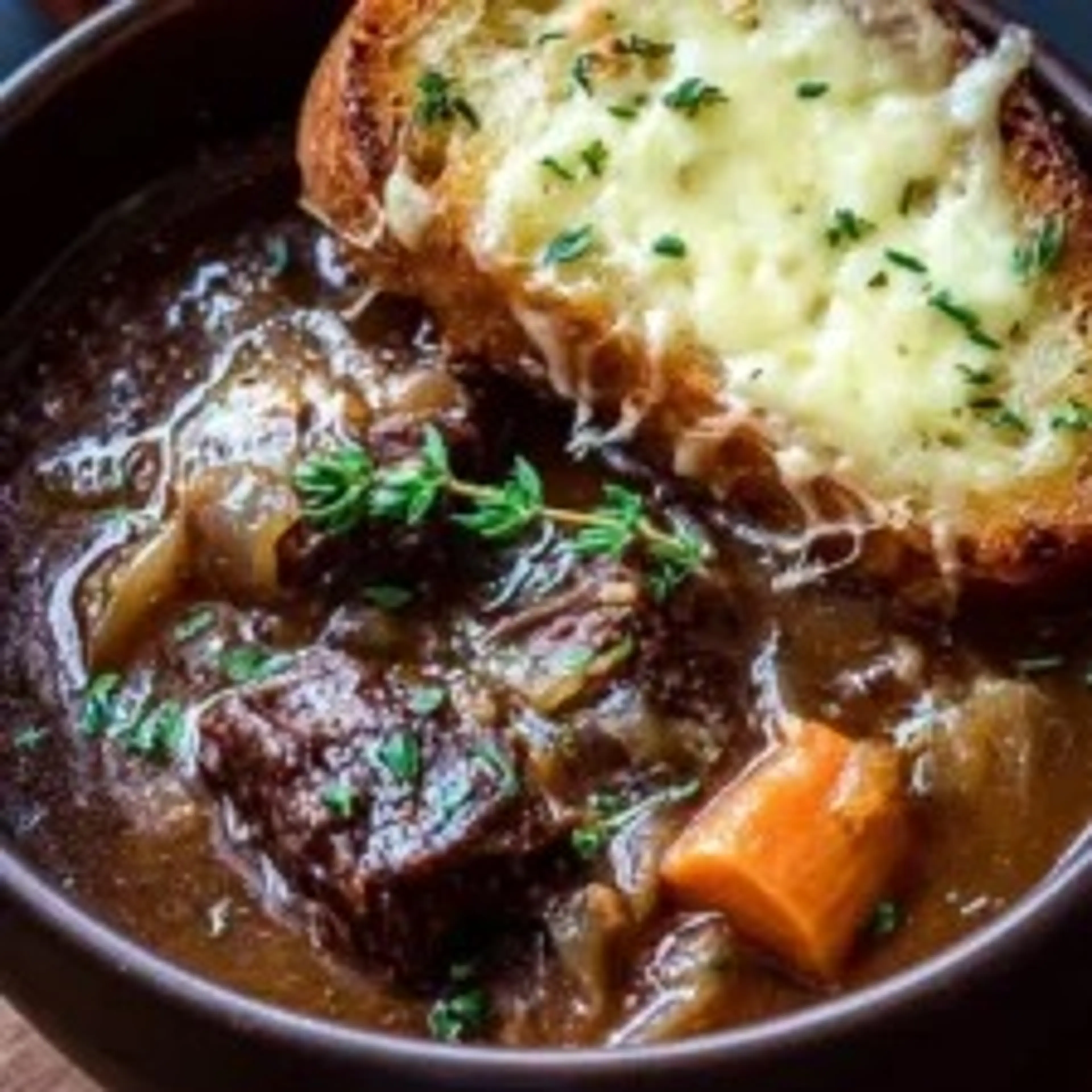 French Onion Short Rib Soup with Cheesy Gruyère Toast