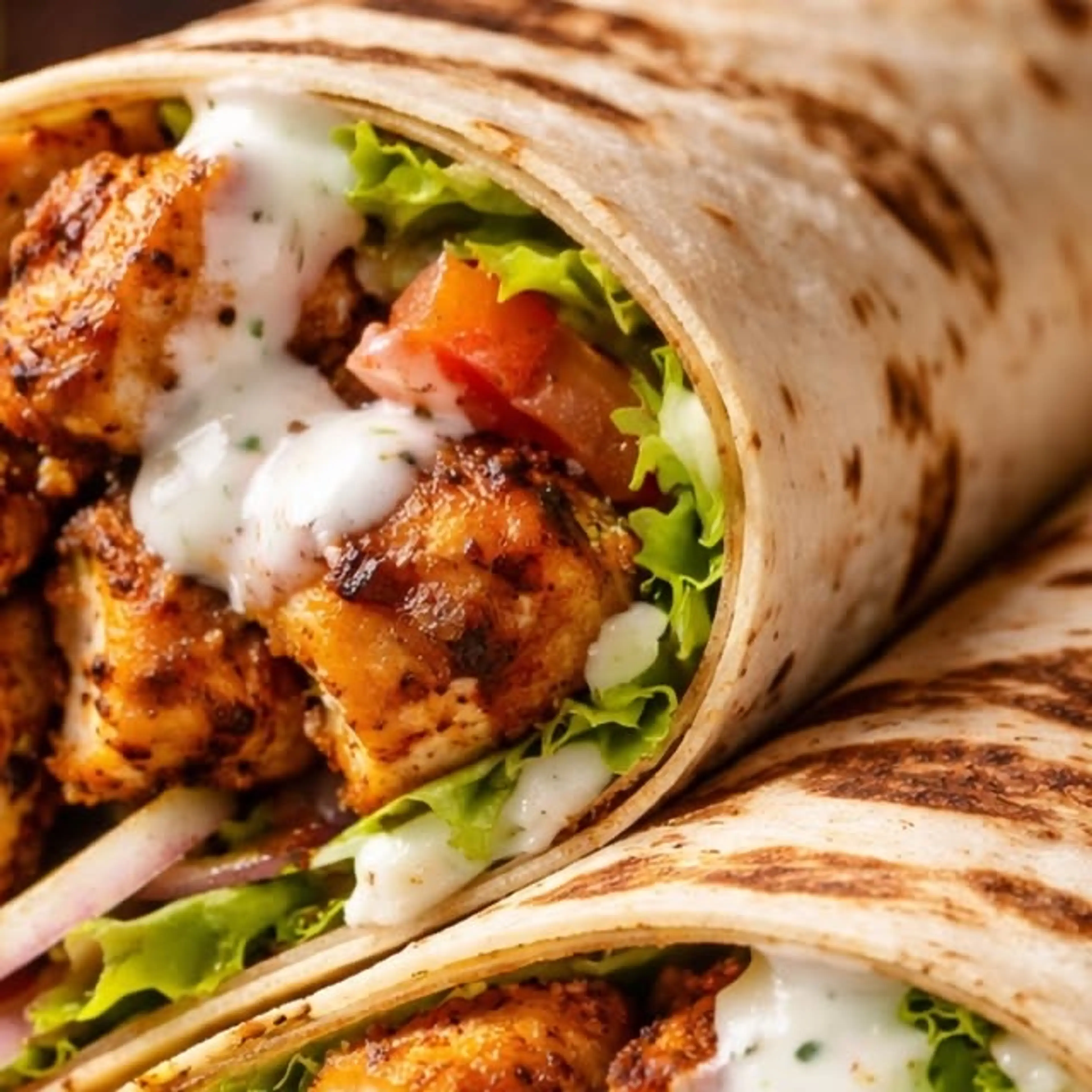 Spicy Grilled Chicken Wraps with Garlic Sauce