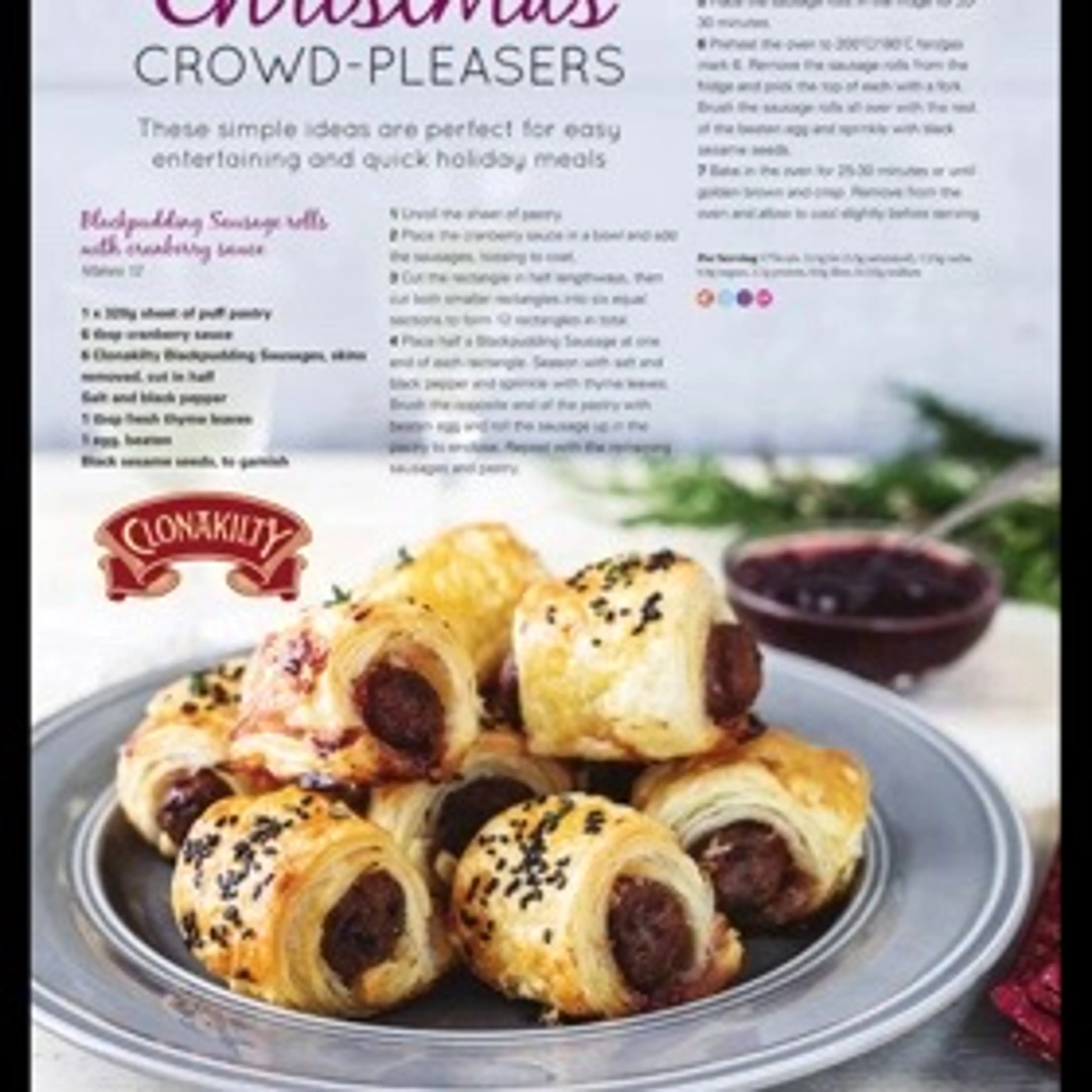 Blackpudding Sausage rolls with cranberry sauce
