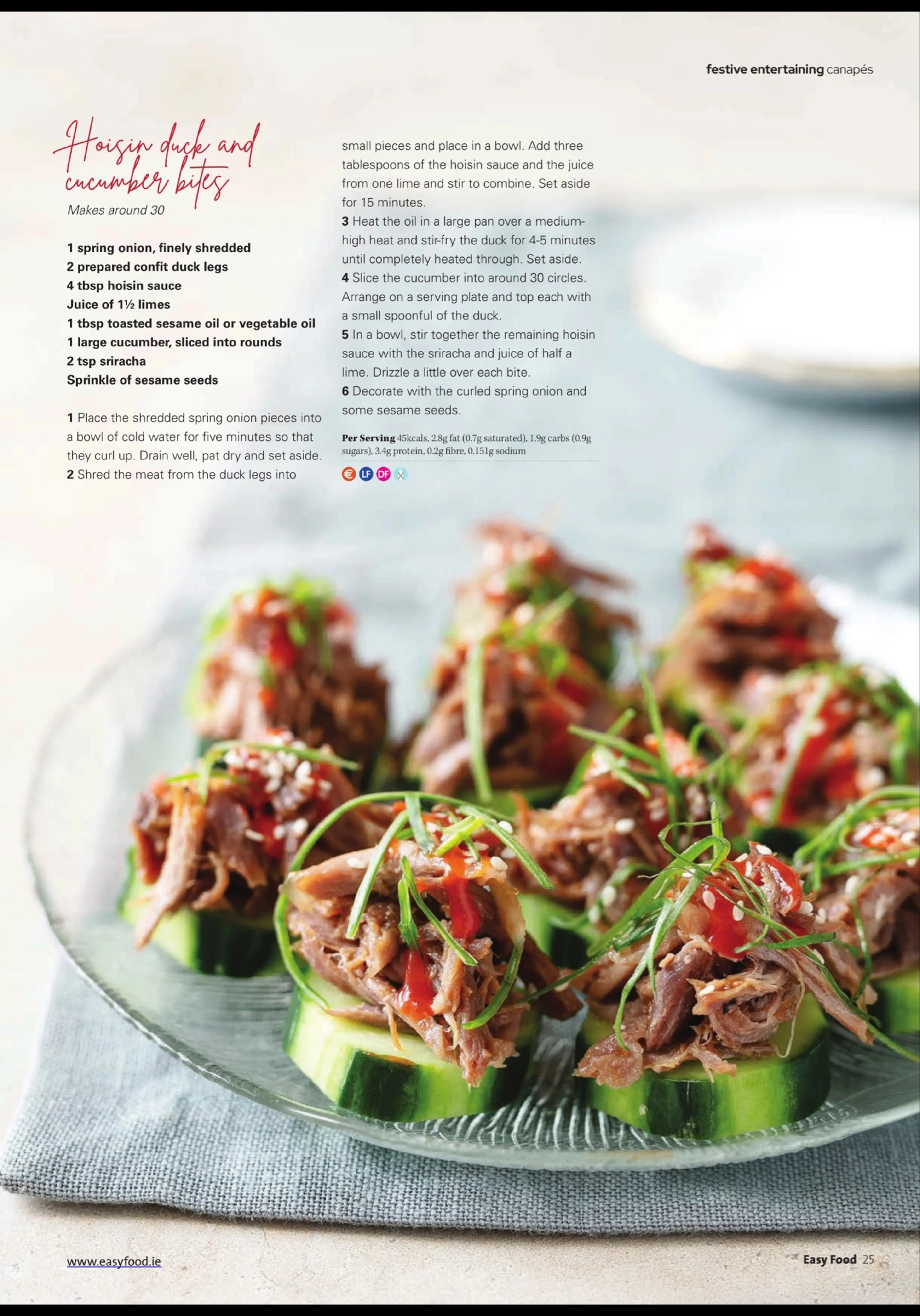 Hoisin duck and Cucumber Bites
