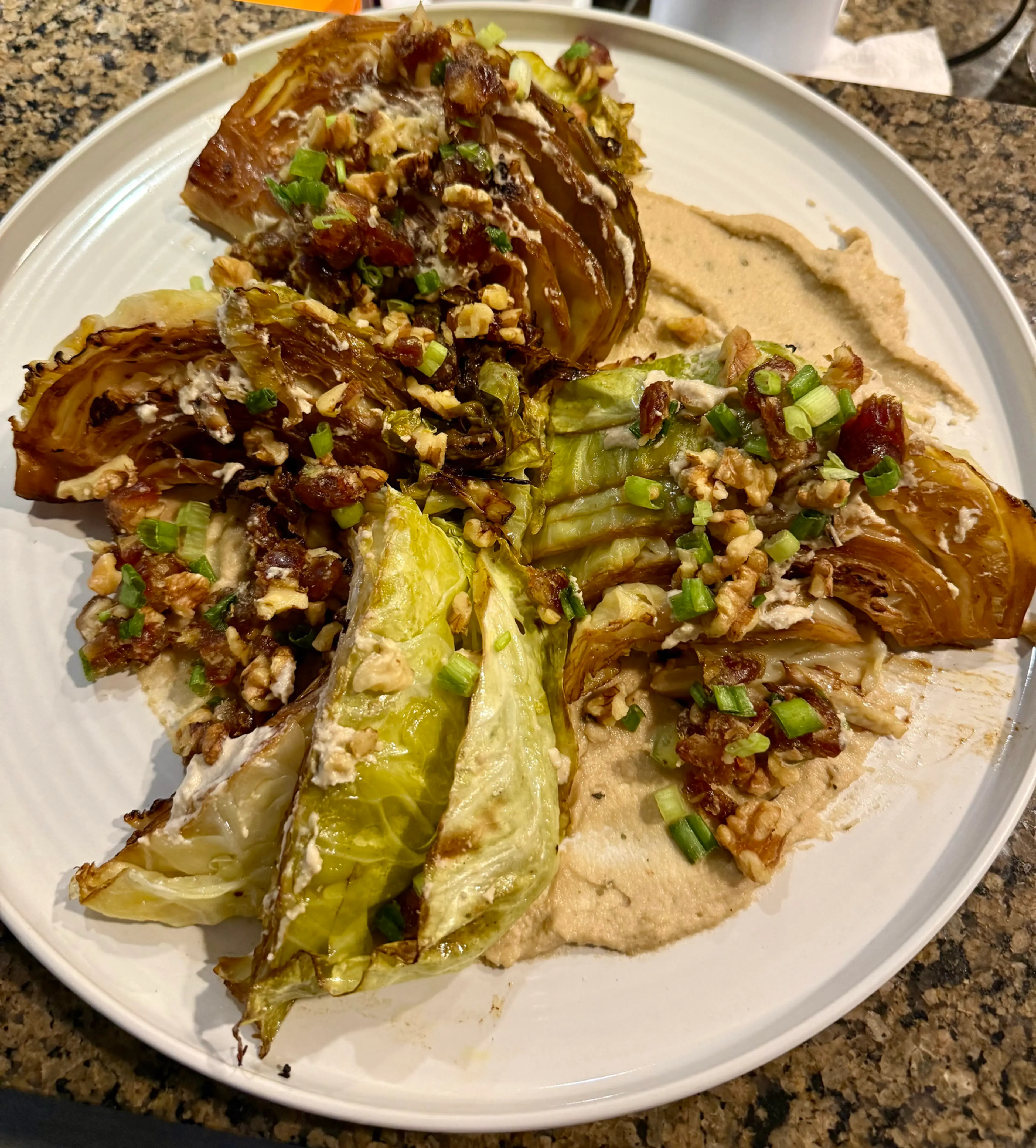 Roasted Cabbage+Cashew Balsamic Sauce & Date-walnut Crunch