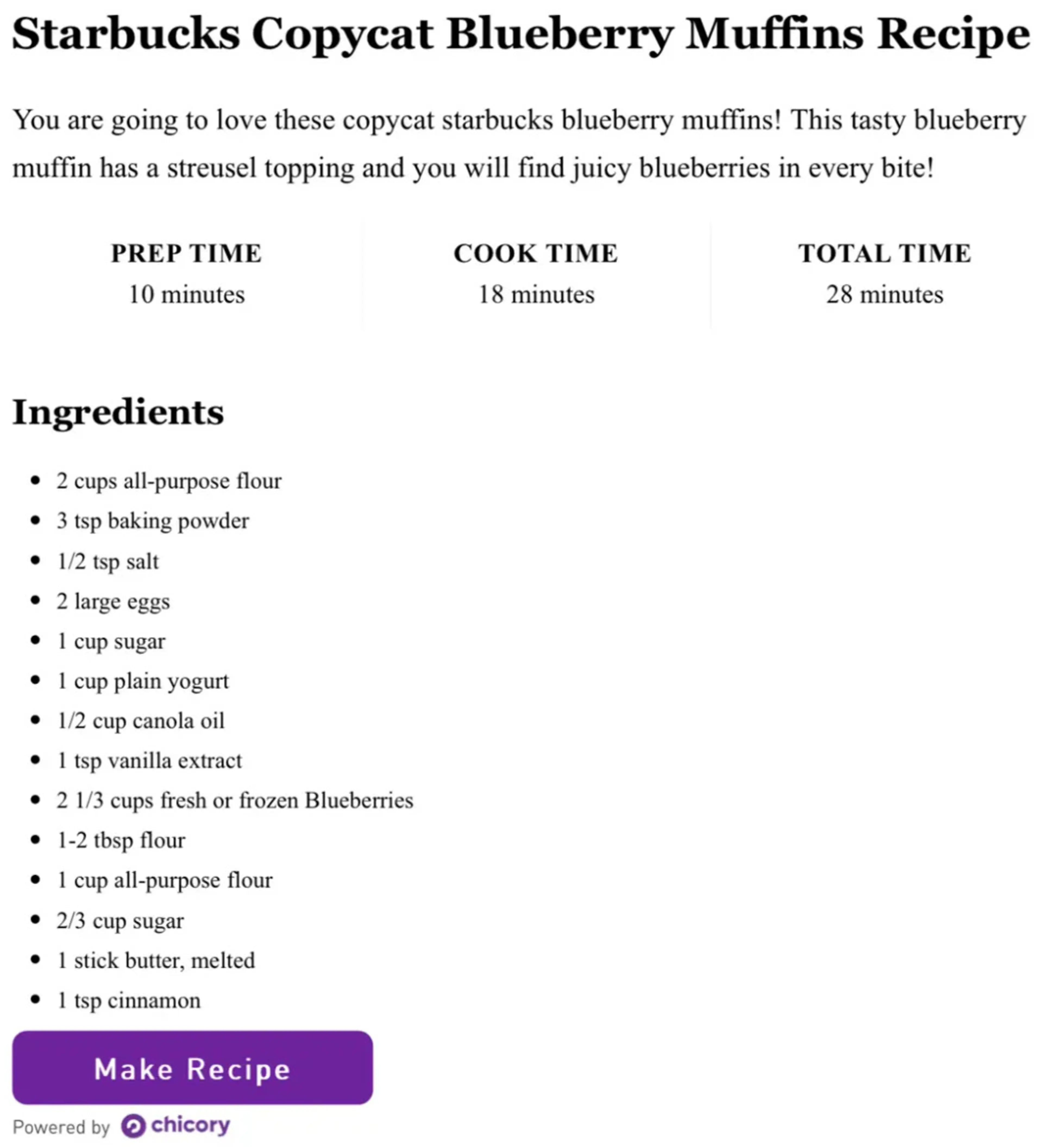 Starbucks Copycat Blueberry Muffins Recipe