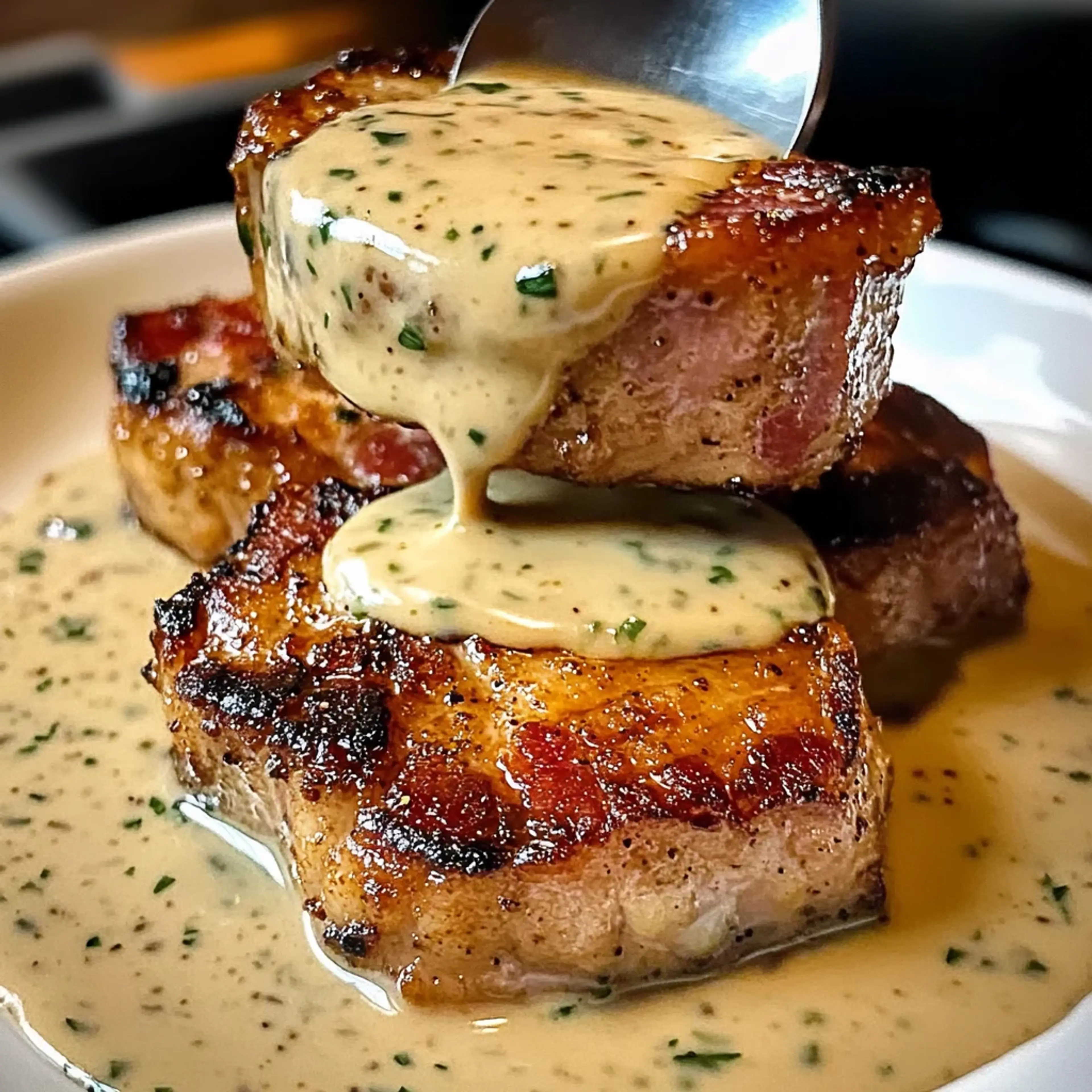 Maple Bacon Pork Chops with Dijon Cream Sauce