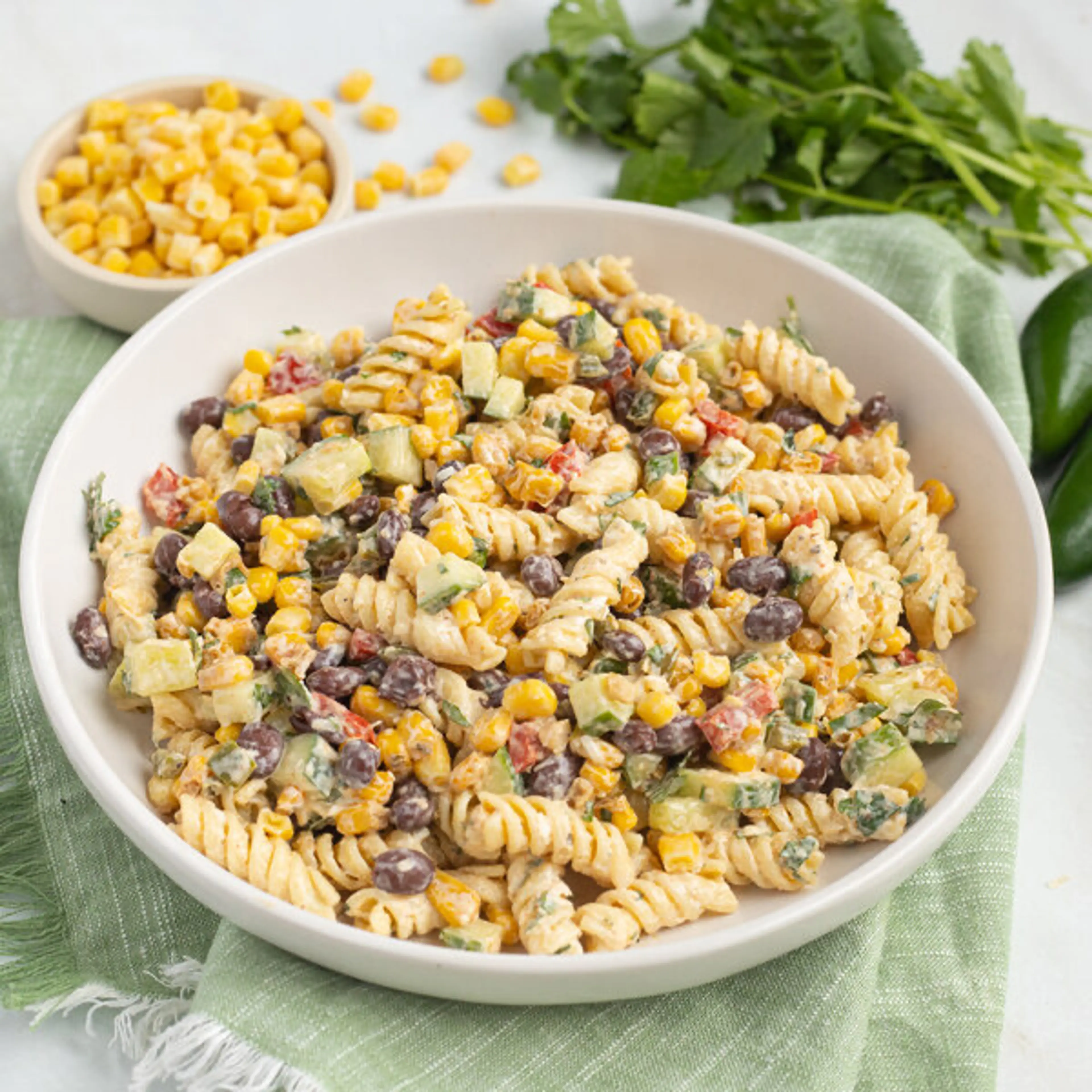 Spicy Mexican-Style Pasta Salad with Black Beans, Corn & Bel