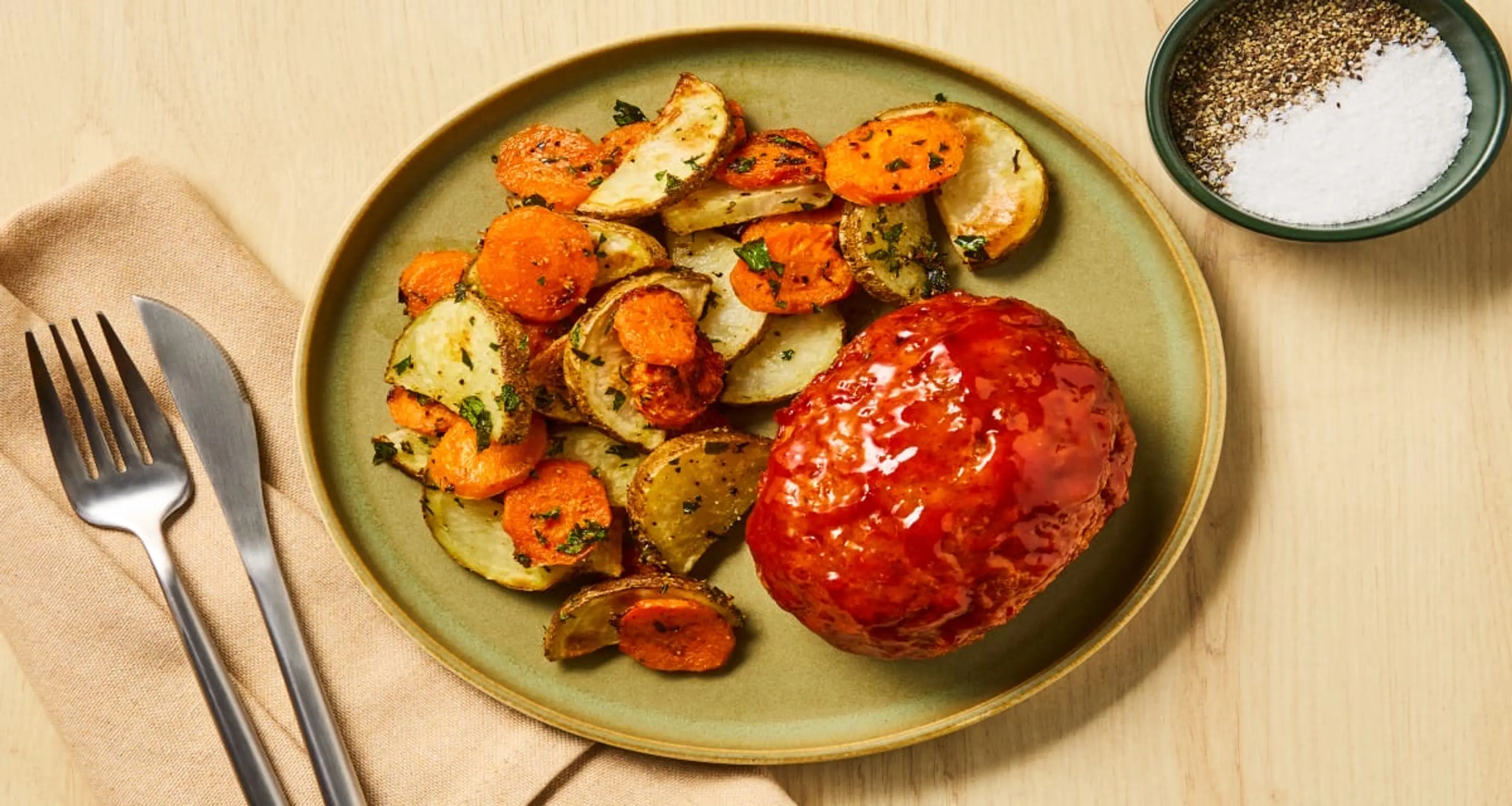 Gouda-Stuffed Beef Meatloaves with Garlic Herb Potatoes & Ca