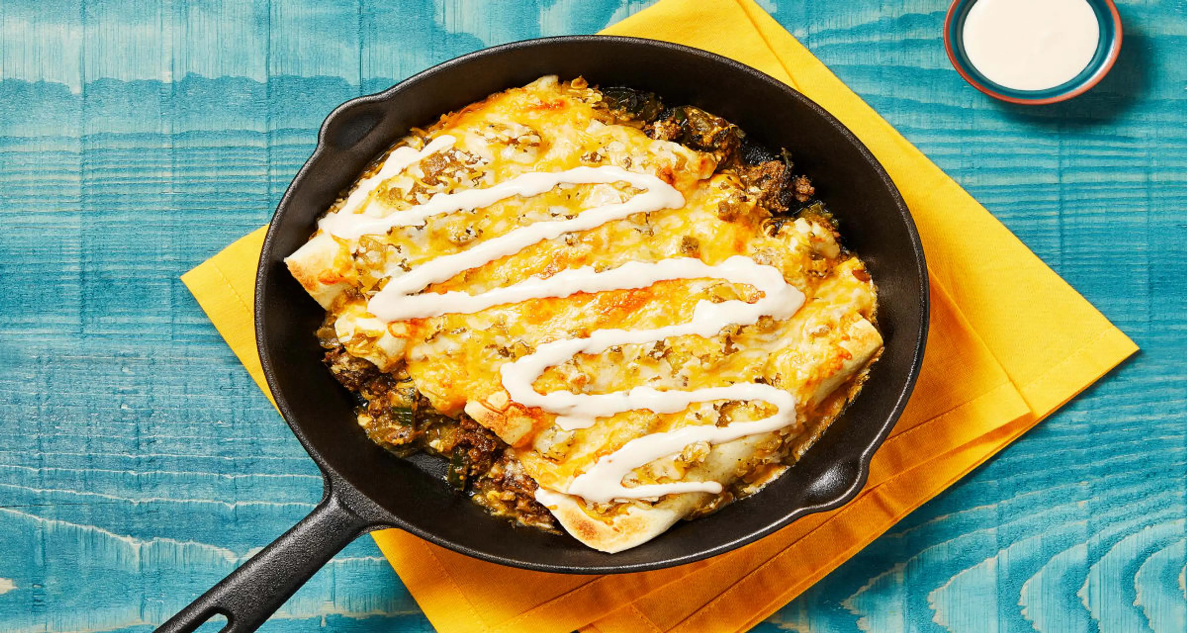 One-Pan Beef Enchiladas Verdes with Mexican Cheese Blend & H