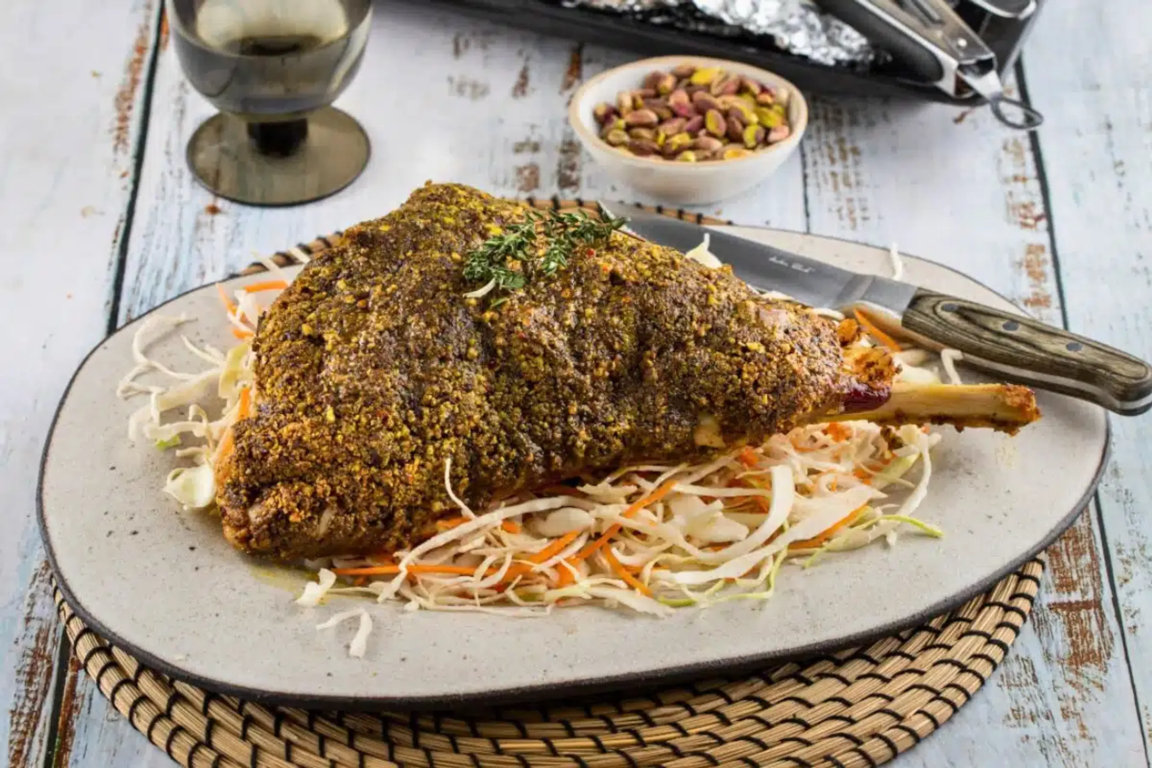 Pistachio & Herb Crusted Leg of Lamb